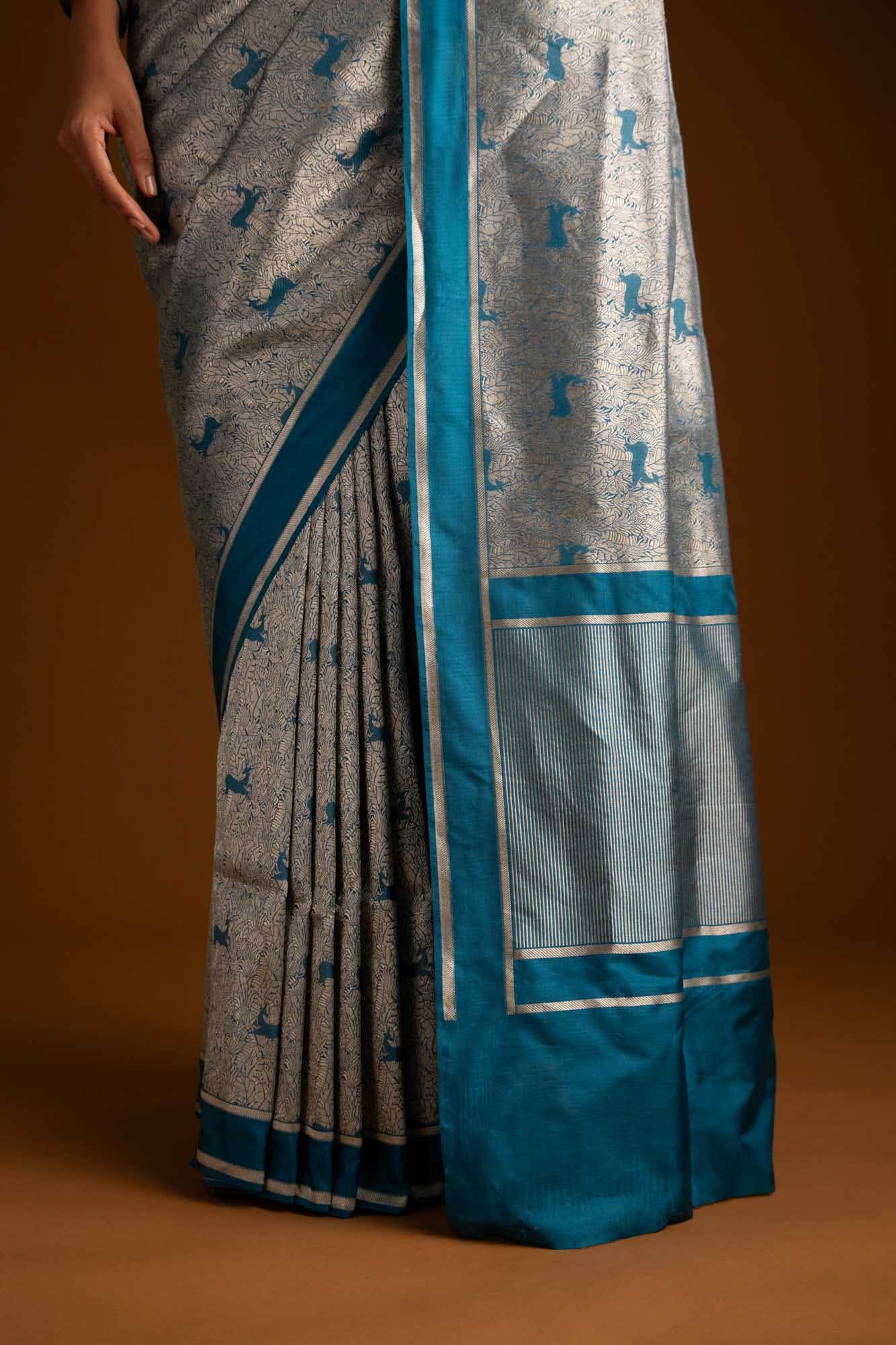 Prance-Teal Green Banarasi Silk Saree - Image 5