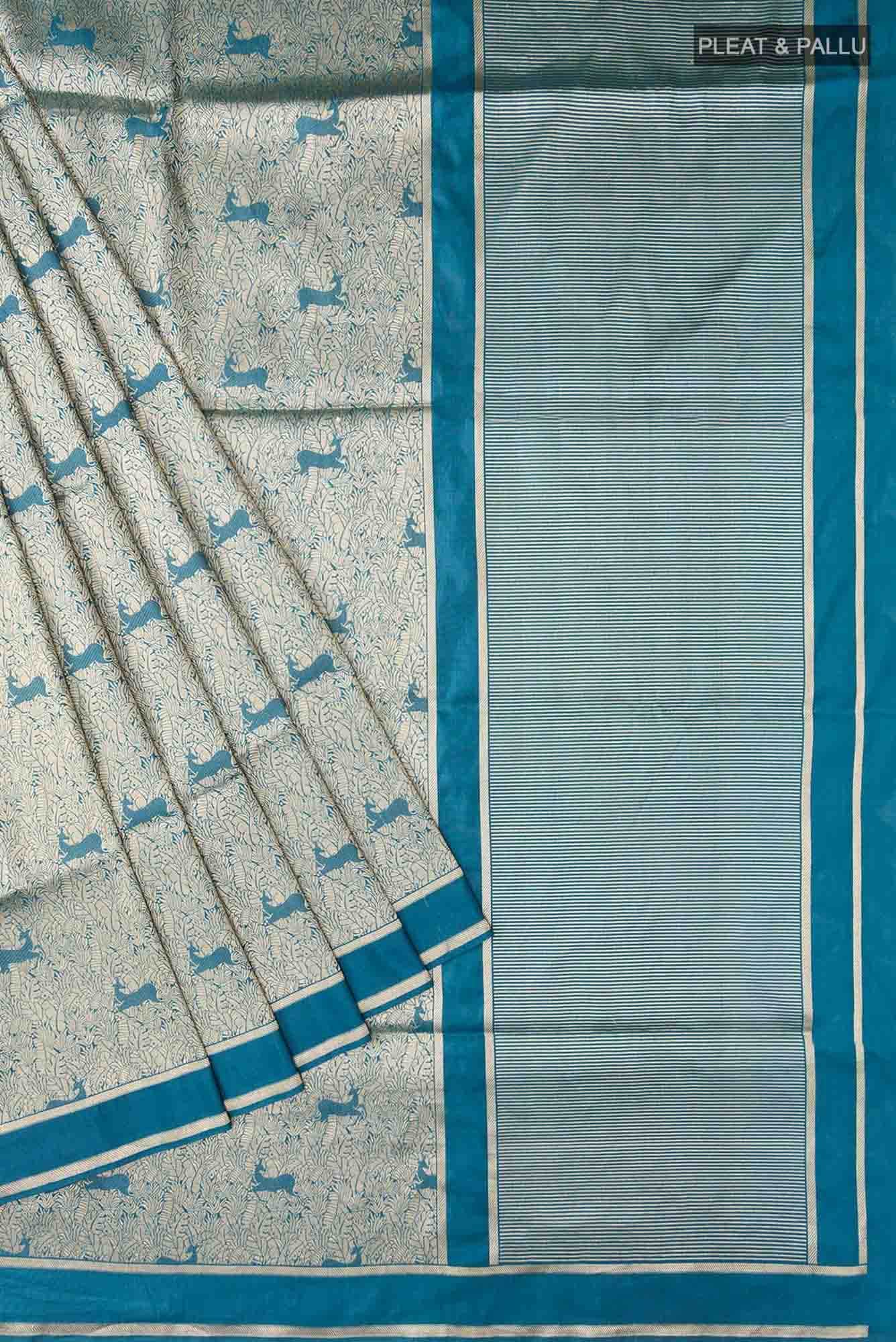 Prance-Teal Green Banarasi Silk Saree - Image 8