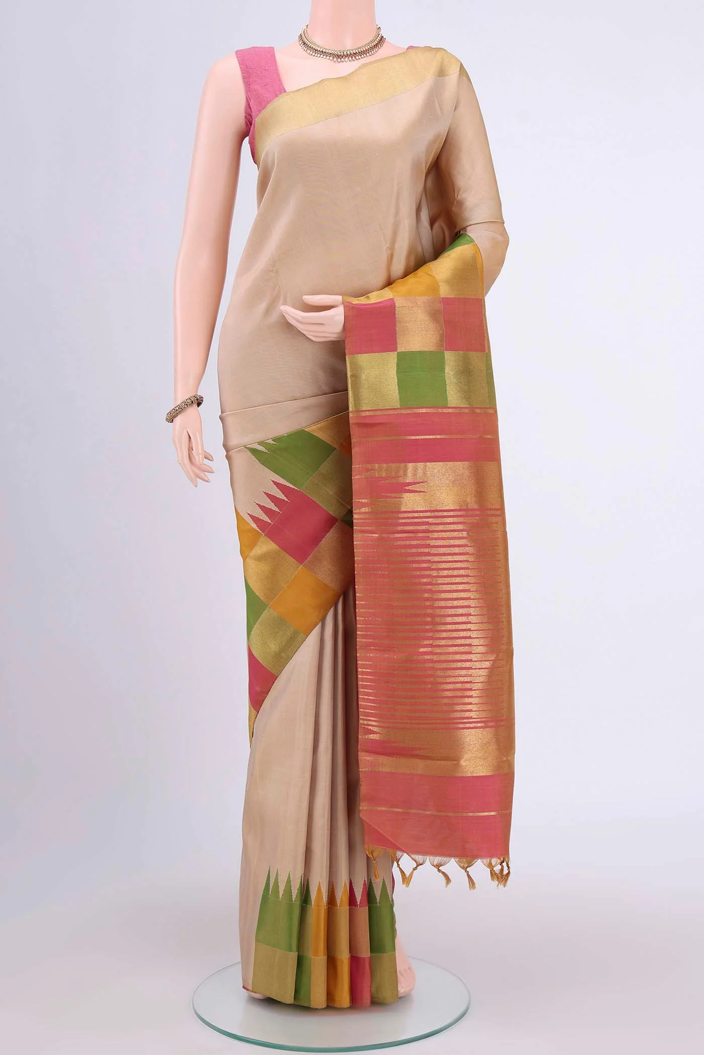Pure Silk Pure Zari Beige Kanjivaram Saree