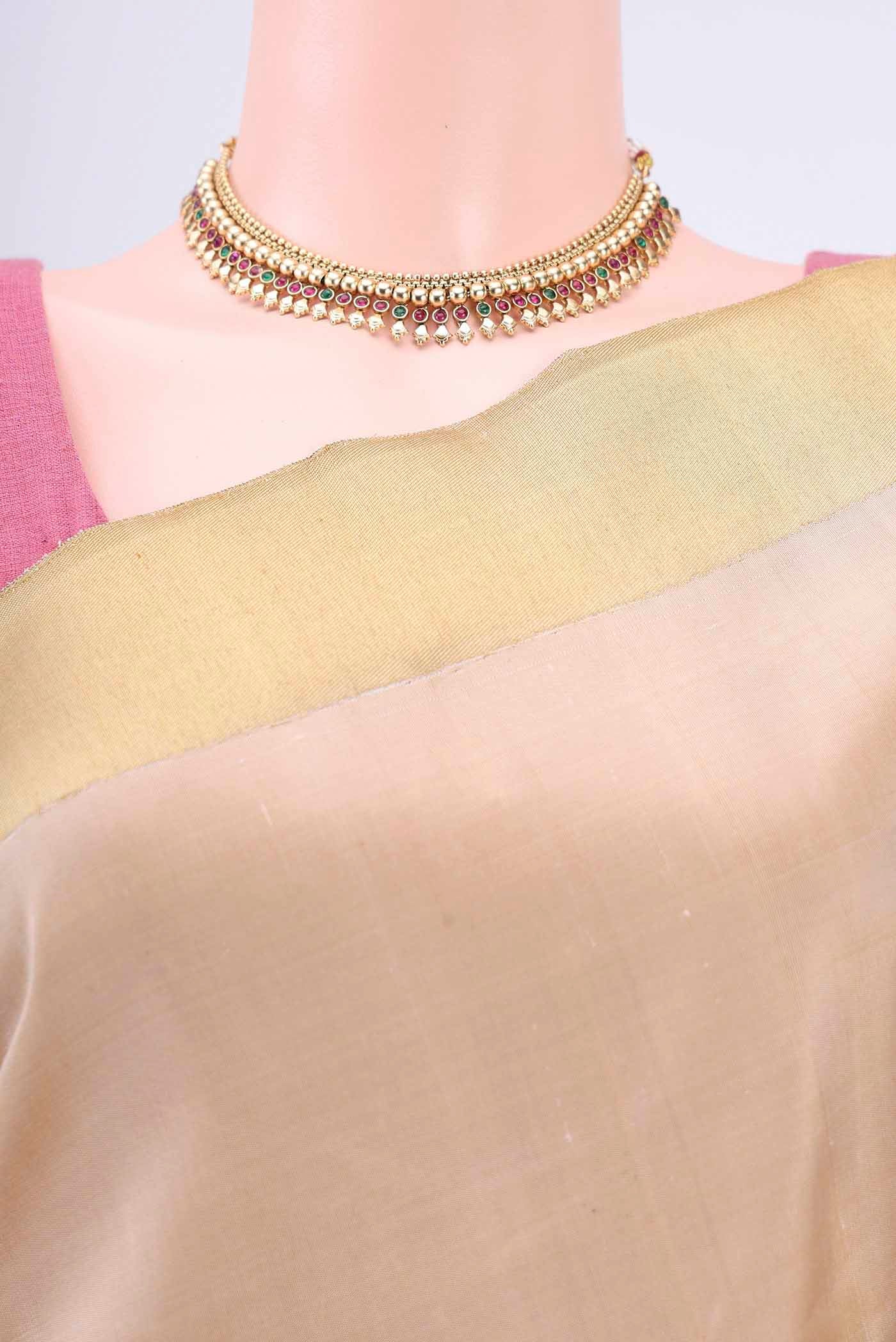 Pure Silk Pure Zari Beige Kanjivaram Saree - Image 2
