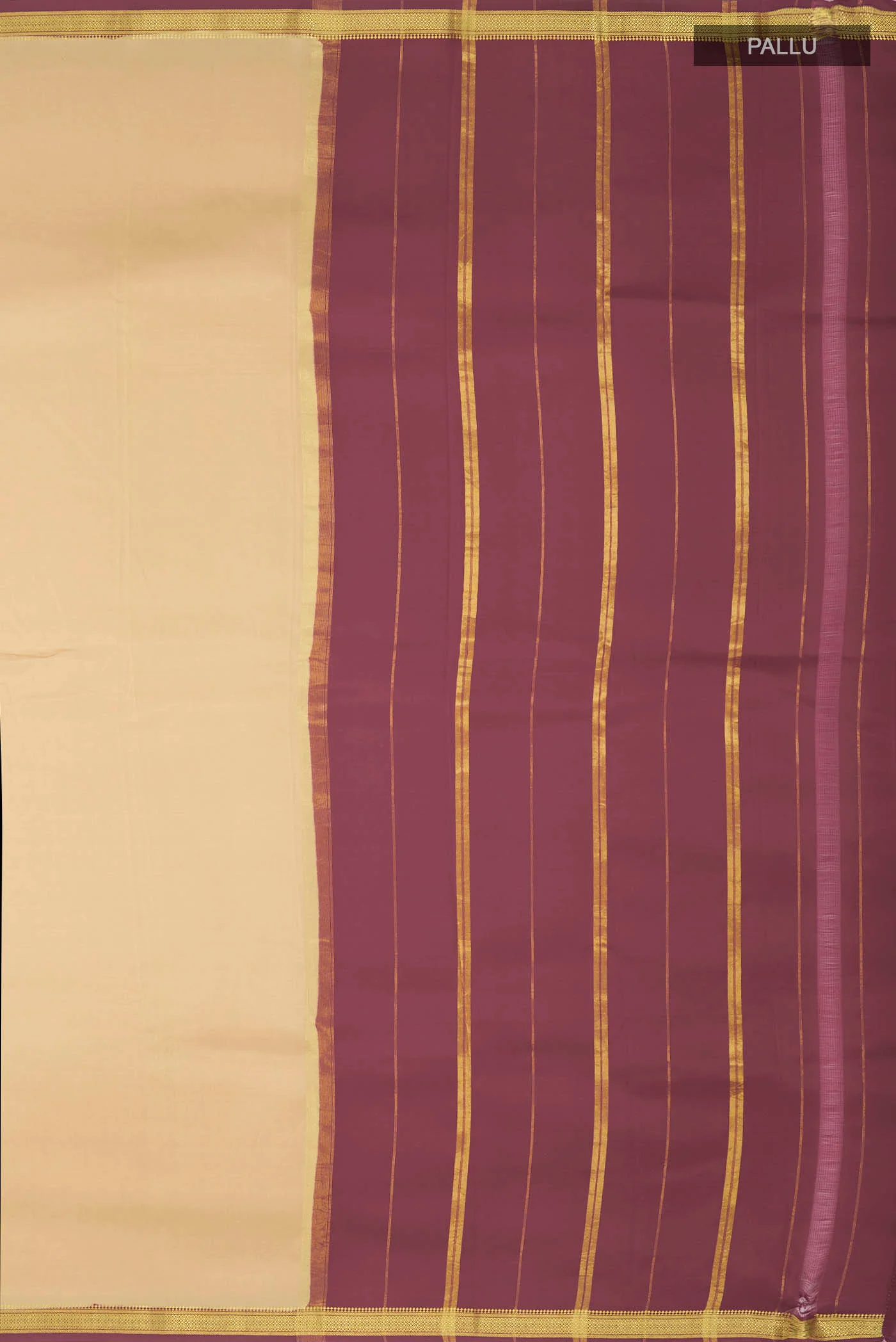 Pure Silk Pure Zari Beige Mysore Crepe Saree - Image 7