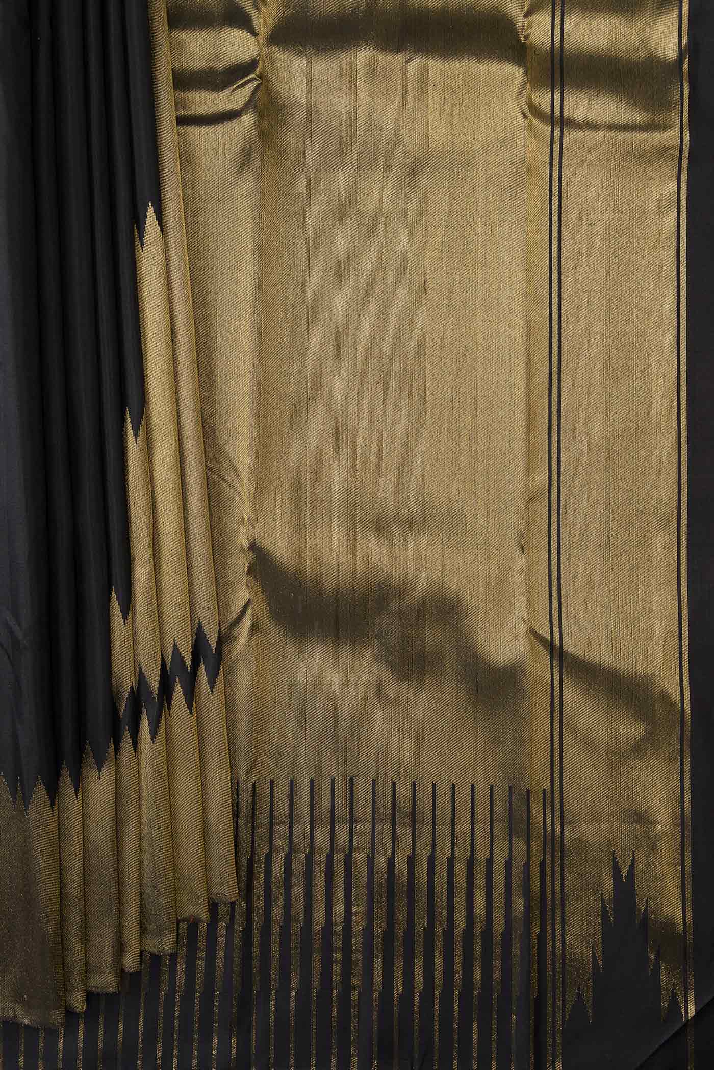 Pure Silk Pure Zari Black Dual Tone Kanchipuram Saree - Image 4