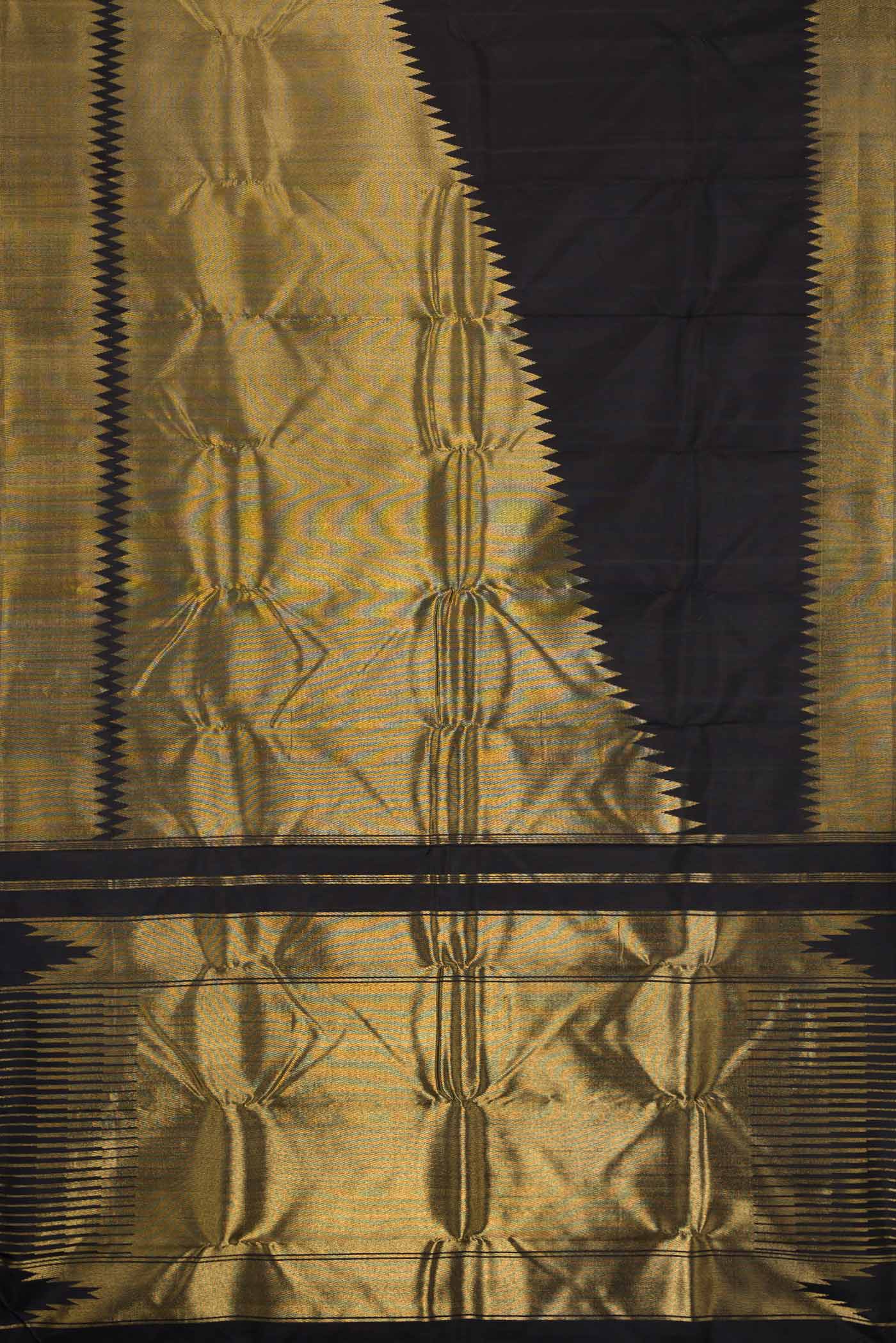 Pure Silk Pure Zari Black Dual Tone Kanchipuram Saree - Image 6