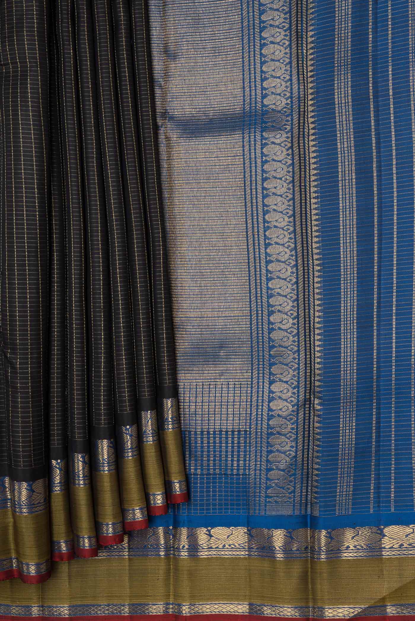 Pure Silk Pure Zari Black Dual Tone Kanchipuram Saree - Image 4
