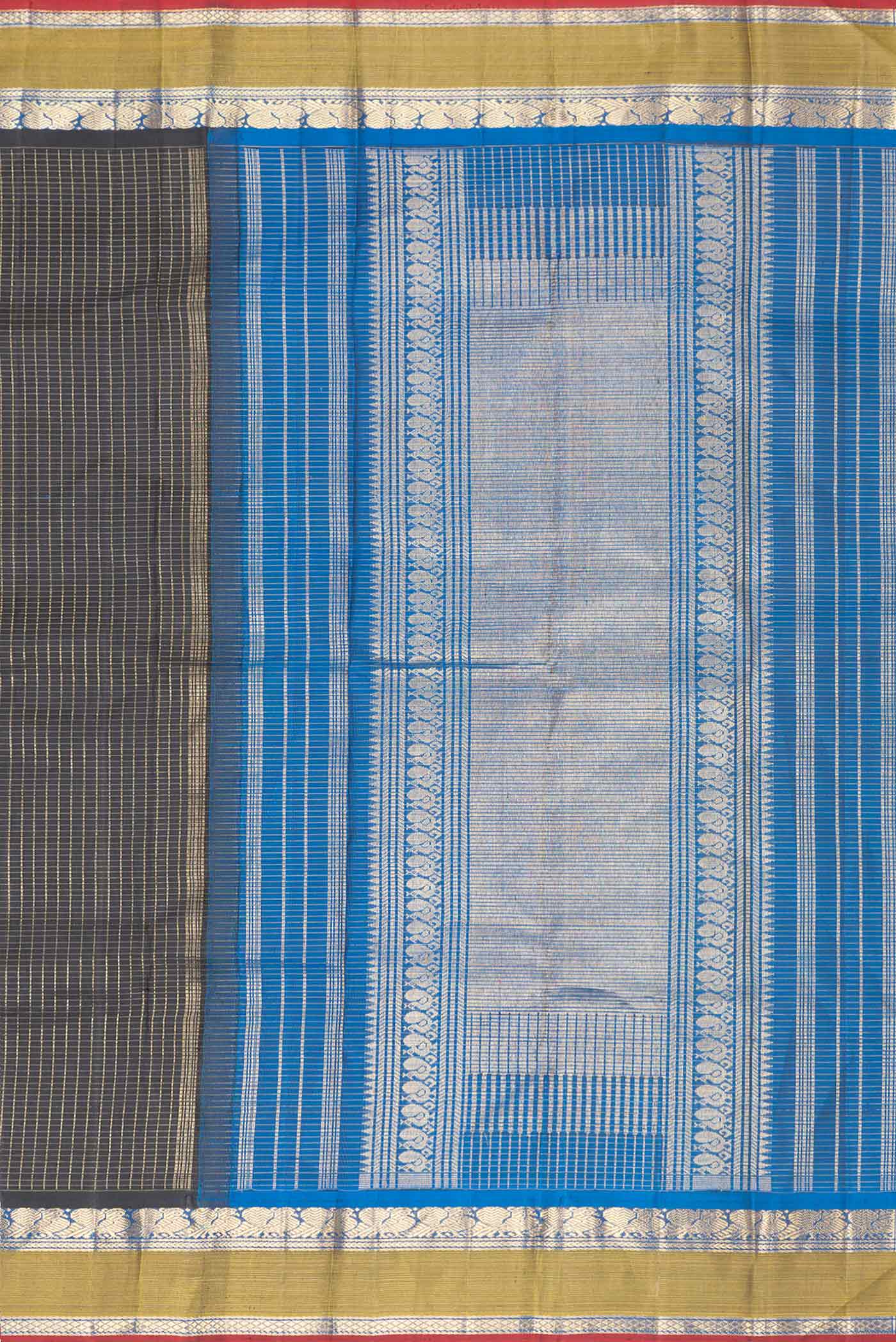 Pure Silk Pure Zari Black Dual Tone Kanchipuram Saree - Image 7
