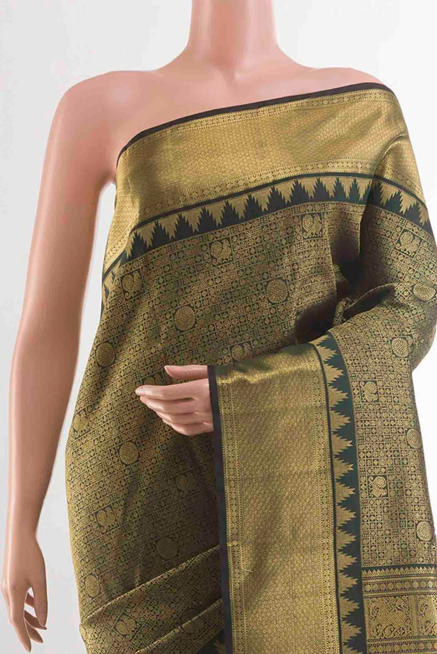 Pure Silk Pure Zari Black Kanjivaram Saree - Image 2