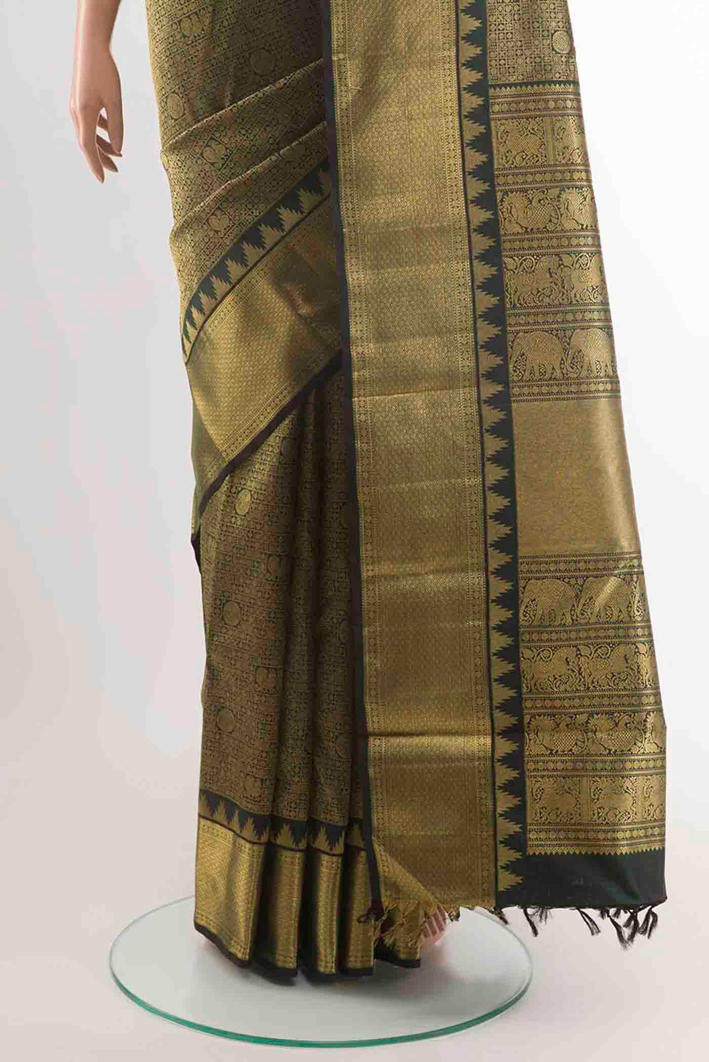 Pure Silk Pure Zari Black Kanjivaram Saree - Image 3
