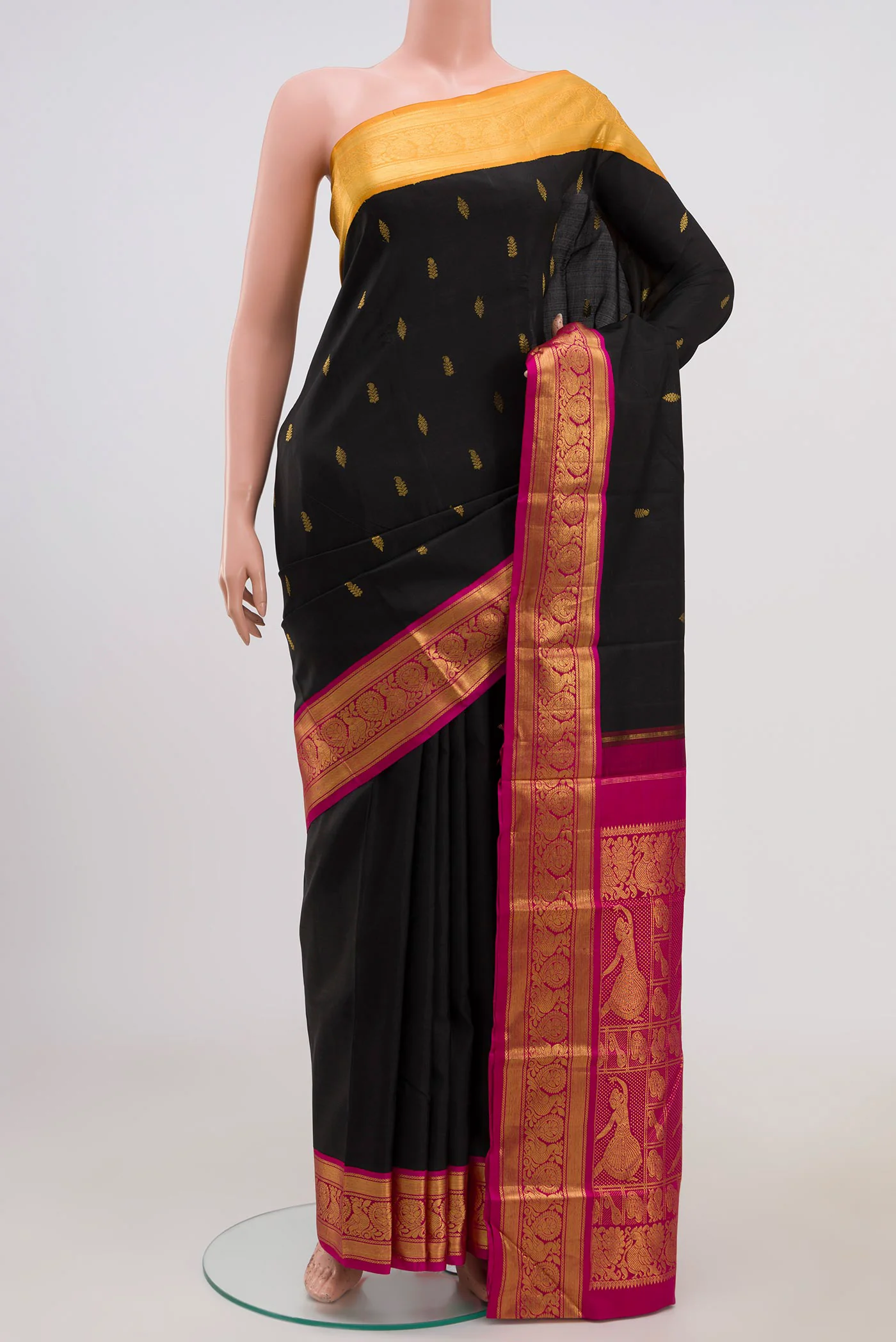 Pure Silk Pure Zari Black Kanjivaram Saree