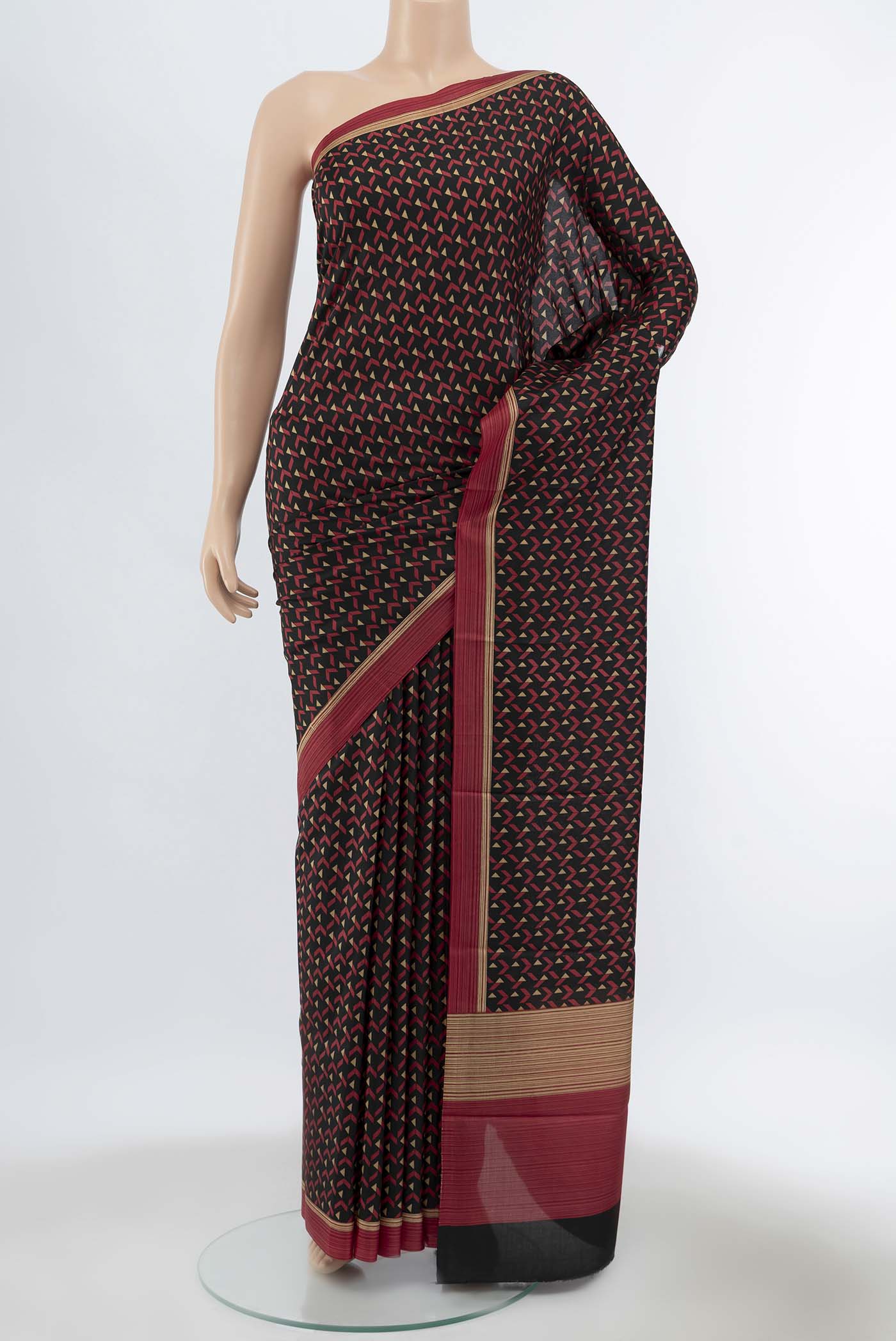 Pure Silk Pure Zari Black Printed Saree