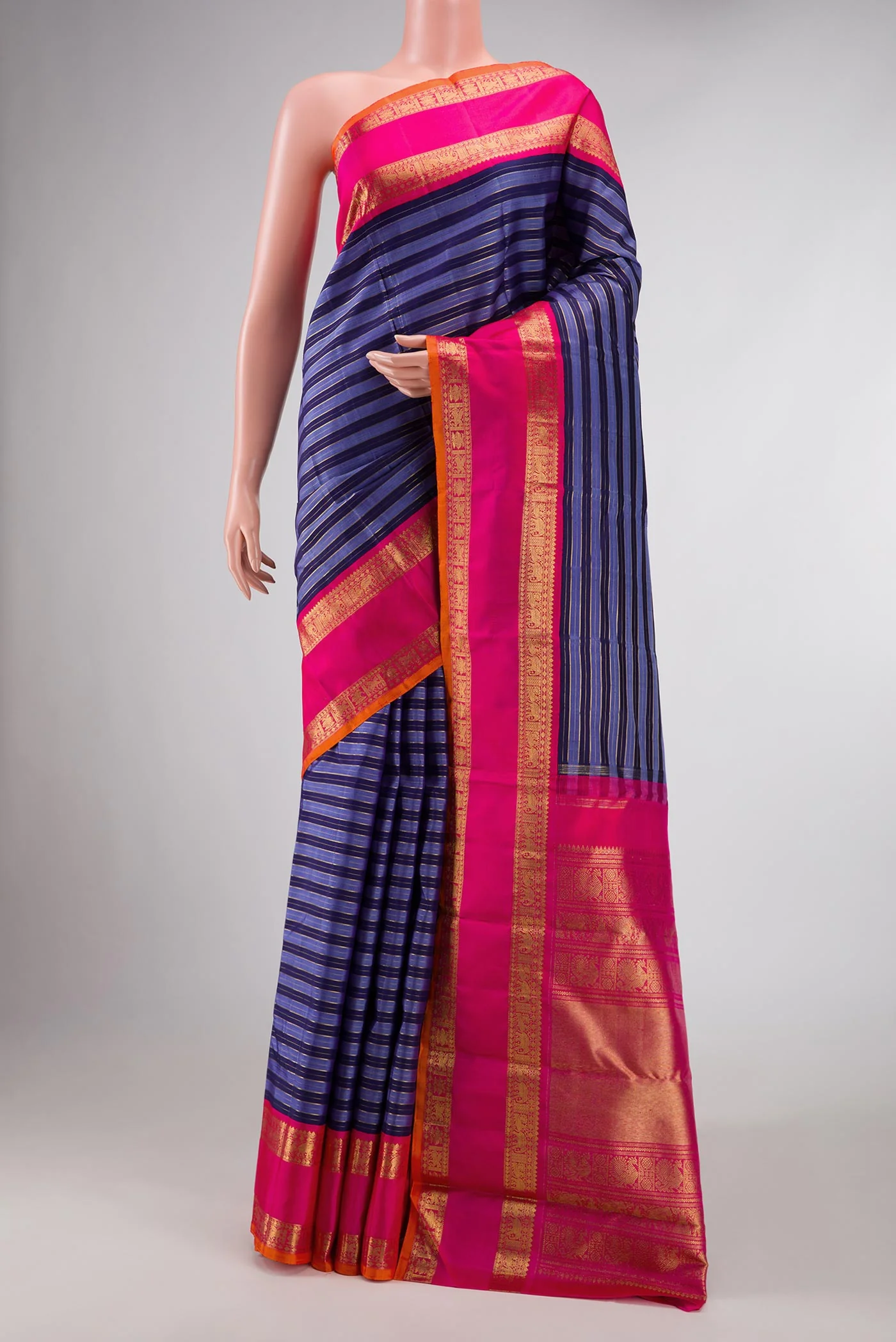 Pure Silk Pure Zari Blue Dual Tone Kanjivaram Saree