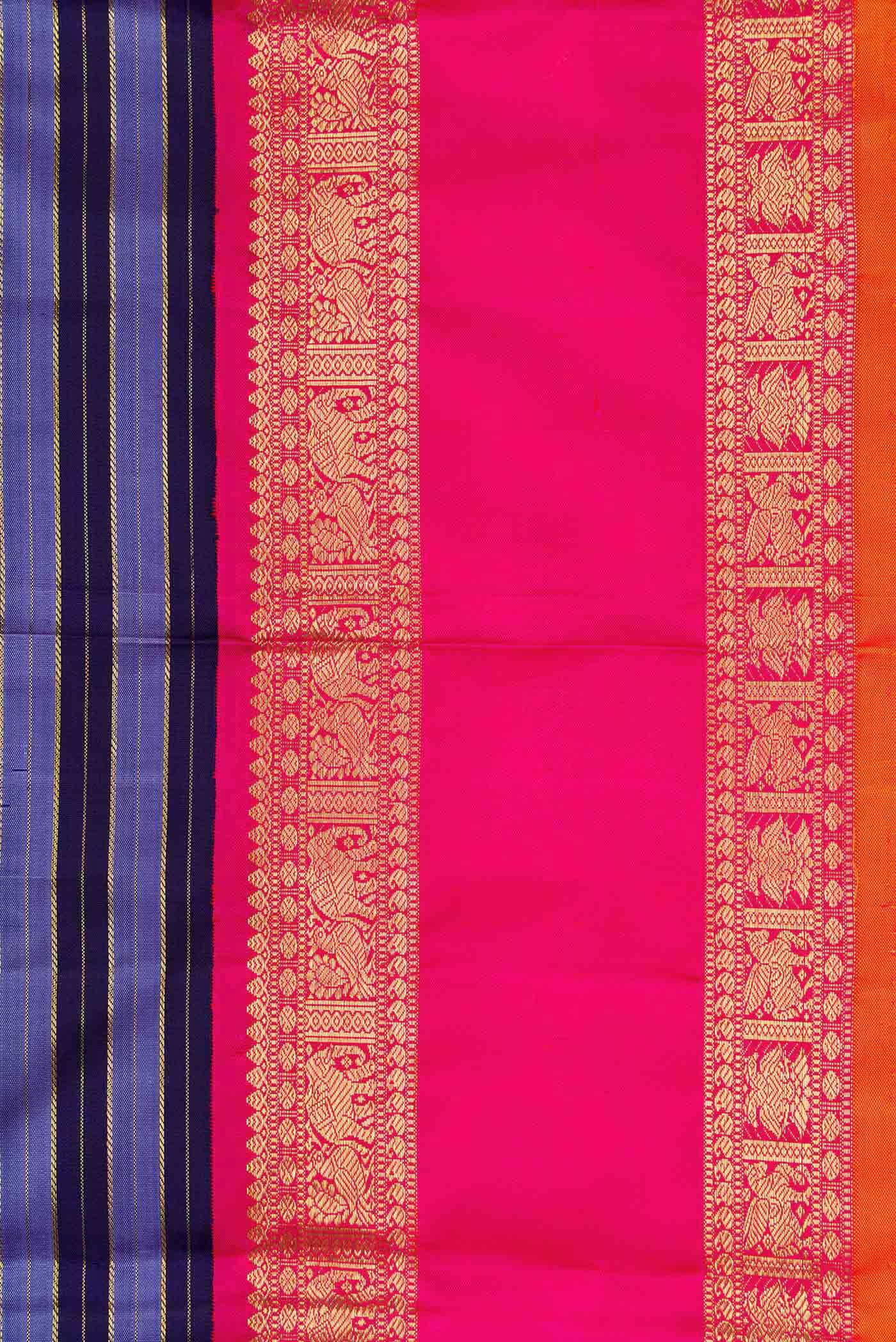Pure Silk Pure Zari Blue Dual Tone Kanjivaram Saree - Image 3
