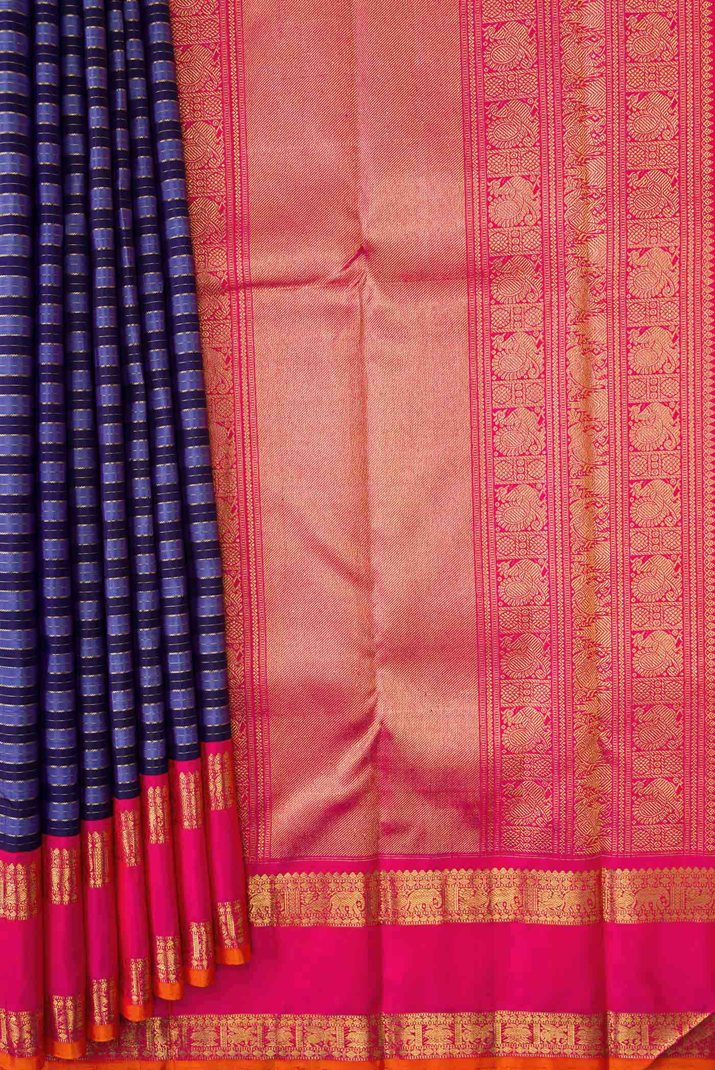 Pure Silk Pure Zari Blue Dual Tone Kanjivaram Saree - Image 4