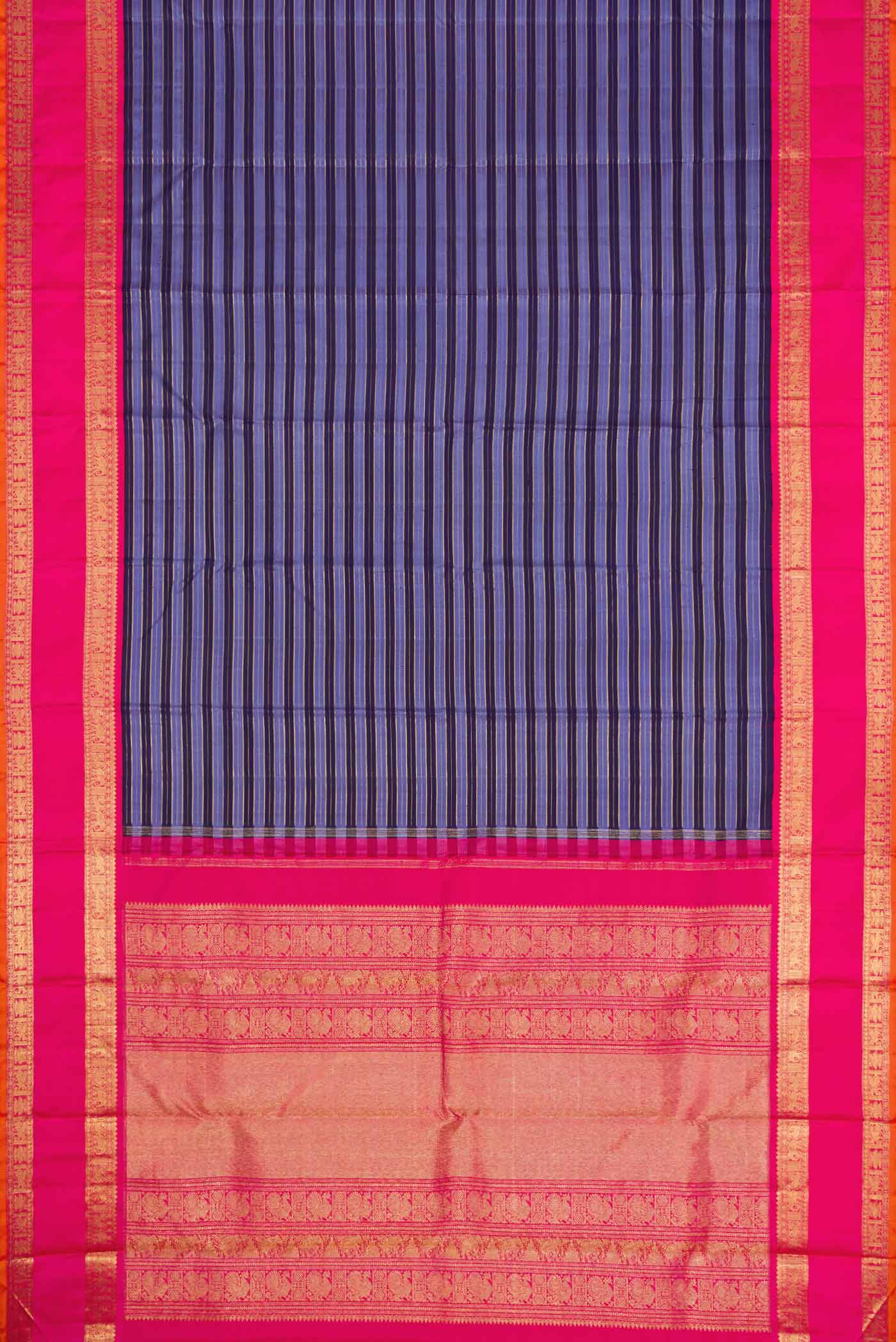 Pure Silk Pure Zari Blue Dual Tone Kanjivaram Saree - Image 6