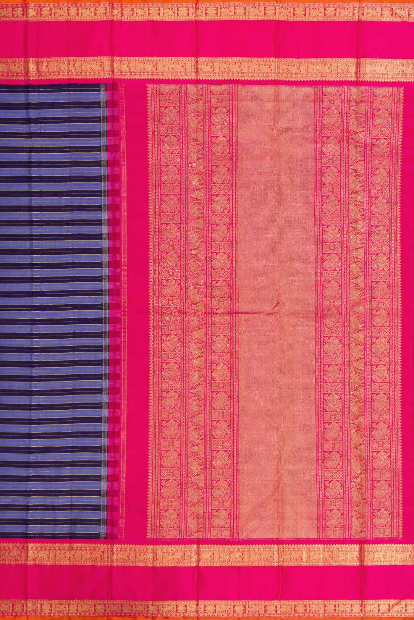 Pure Silk Pure Zari Blue Dual Tone Kanjivaram Saree - Image 7