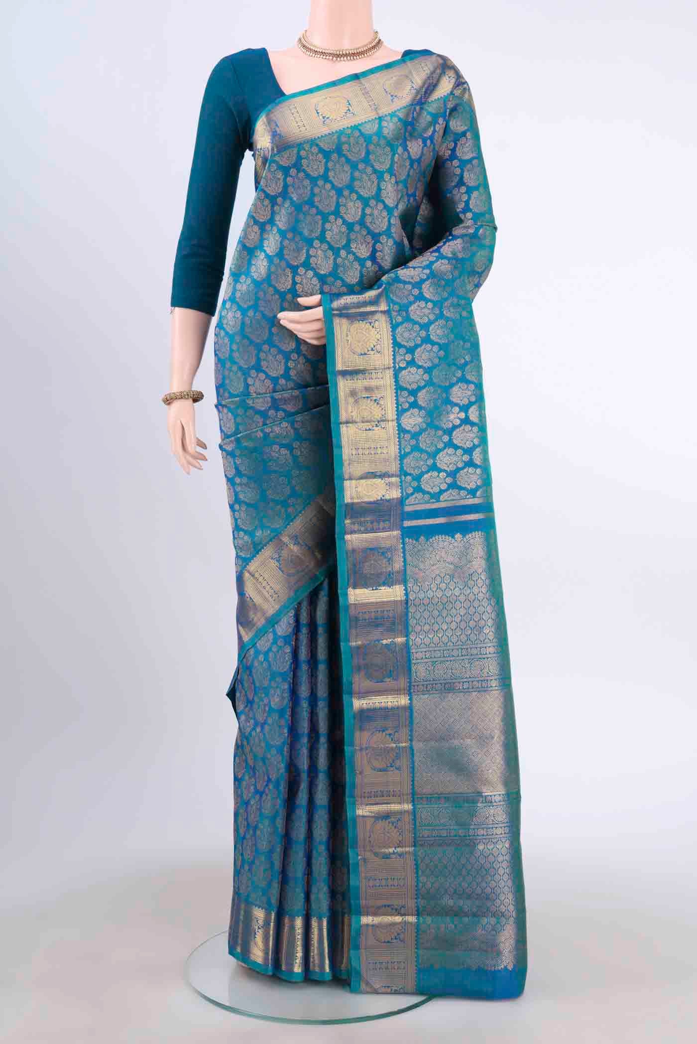 Pure Silk Pure Zari Blue Kanjivaram Saree