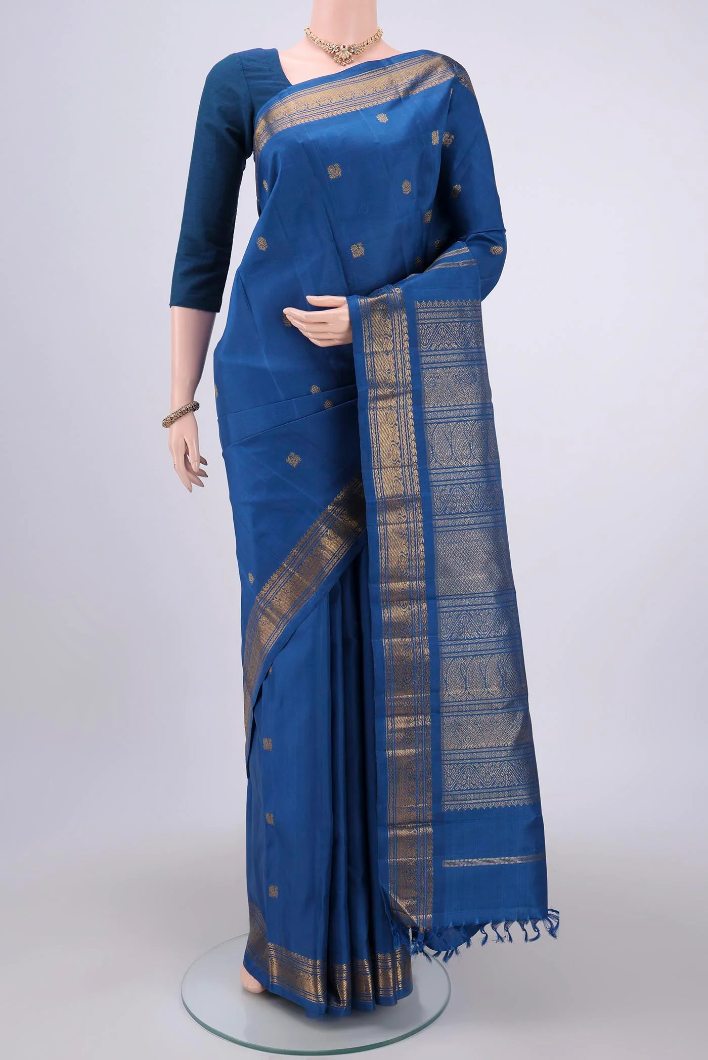 Pure Silk Pure Zari Blue Kanchipuram Saree