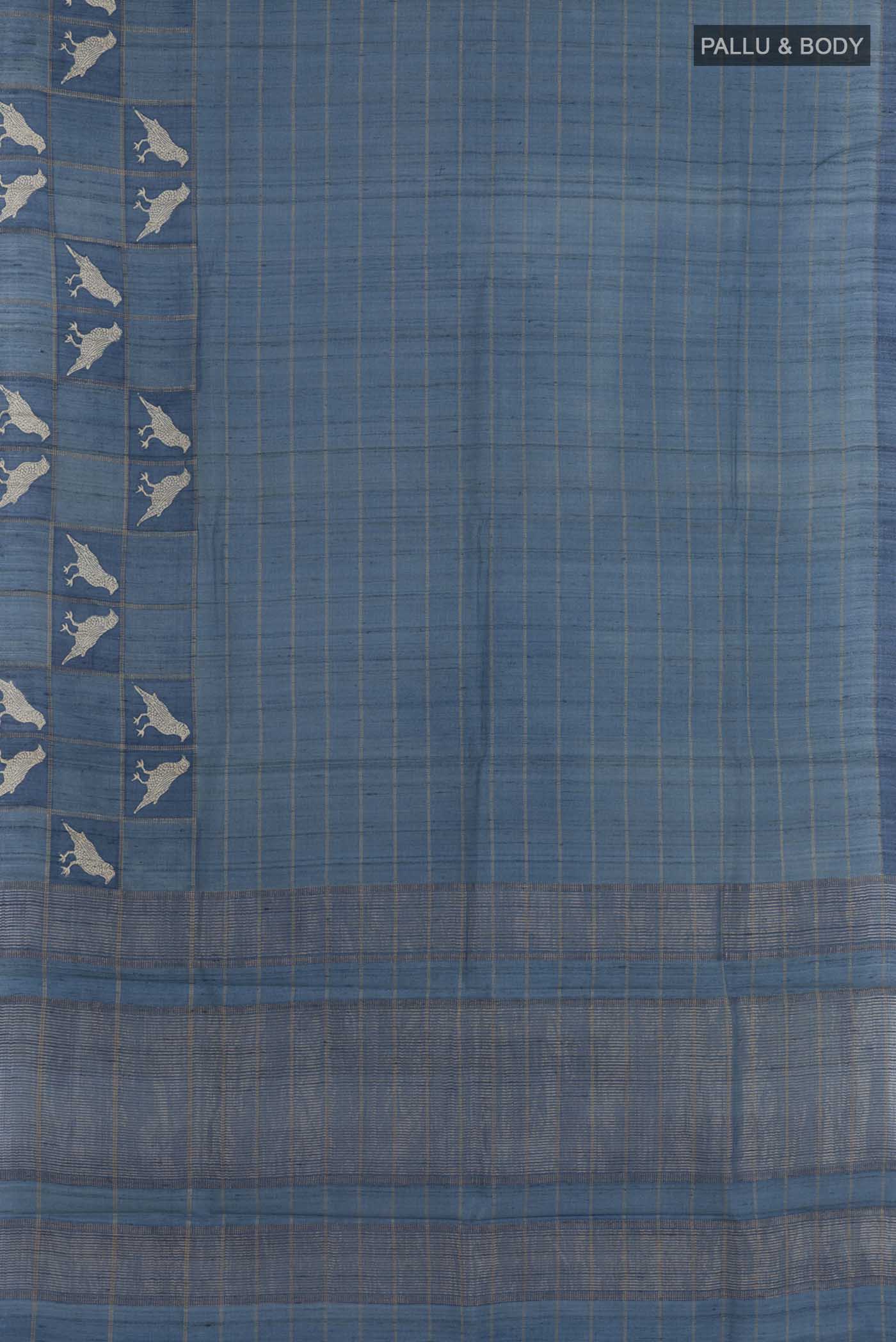 Blue Bhagalpuri Tussar Silk Saree - Image 3