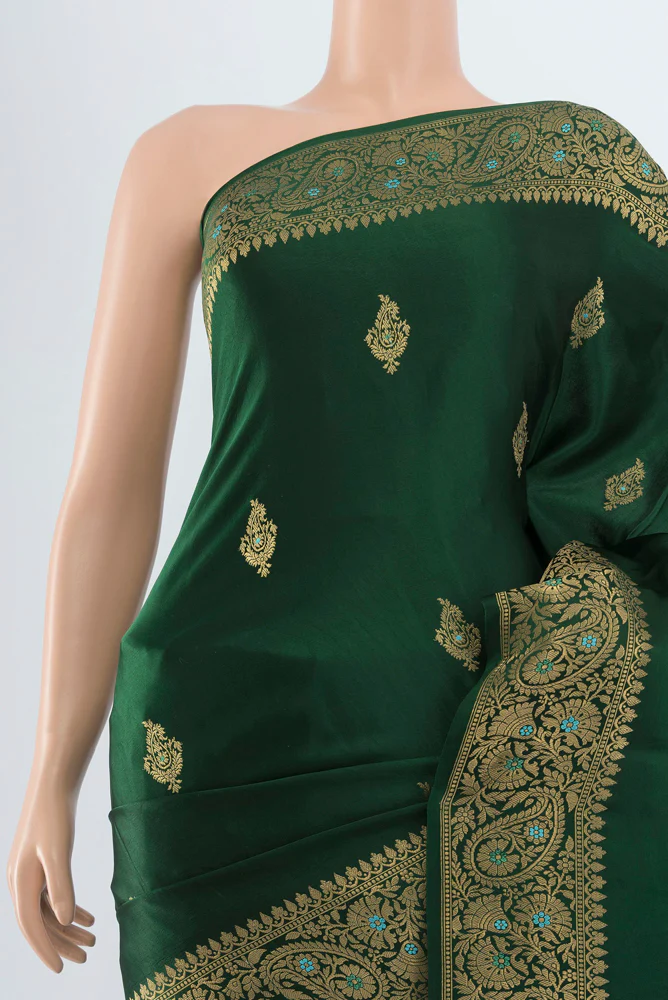 Bottle Green Banarasi Silk Saree - Image 2