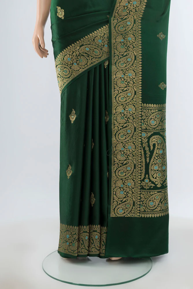 Bottle Green Banarasi Silk Saree - Image 3