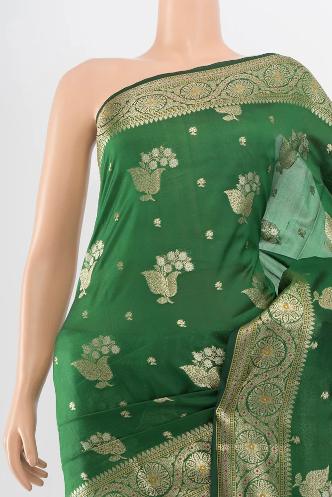 Green Banarasi Raw Silk Saree - Image 2