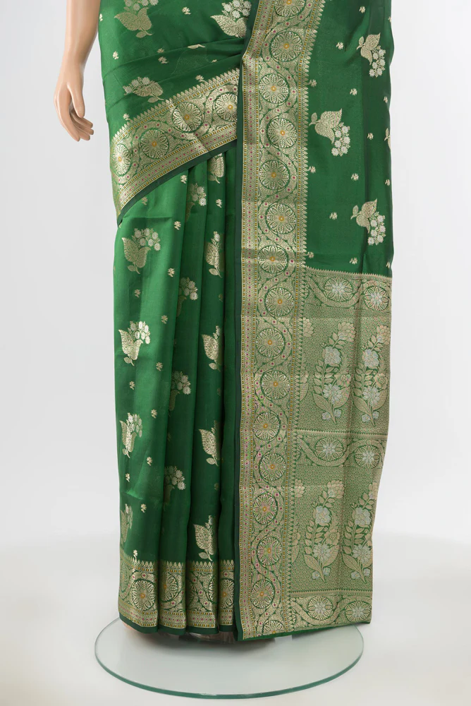 Green Banarasi Raw Silk Saree - Image 3
