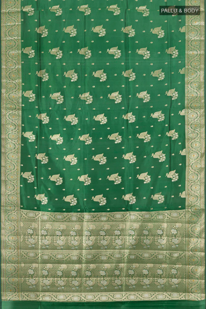 Green Banarasi Raw Silk Saree - Image 4