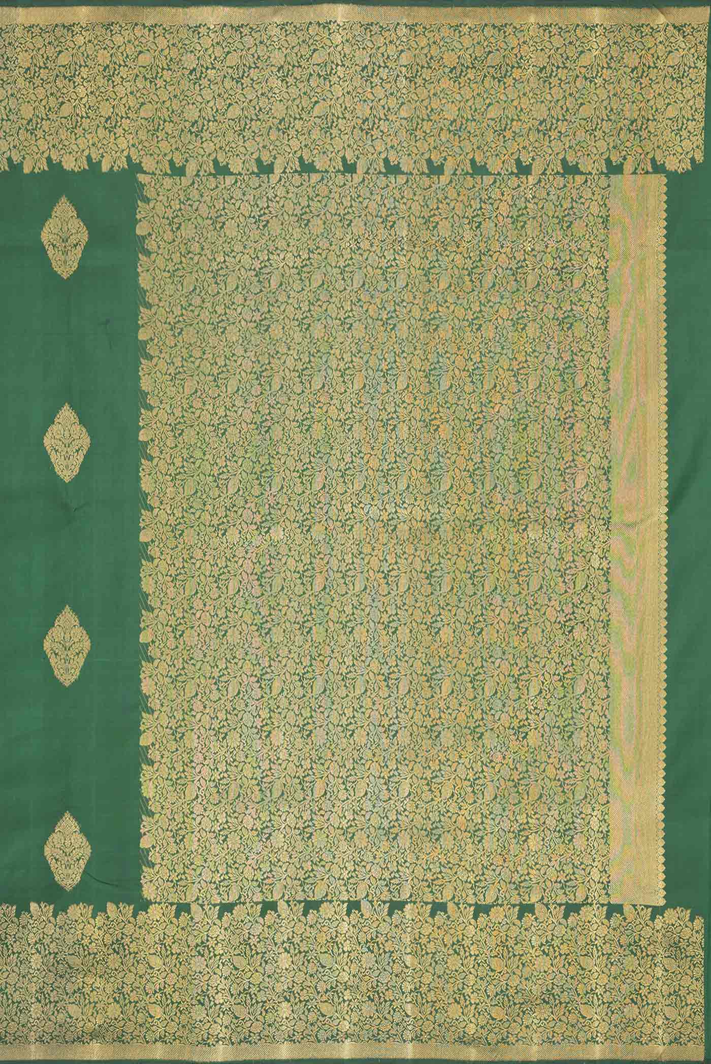 Pure Silk Pure Zari Bottle Green Dual Tone Kanjivaram Saree - Image 7