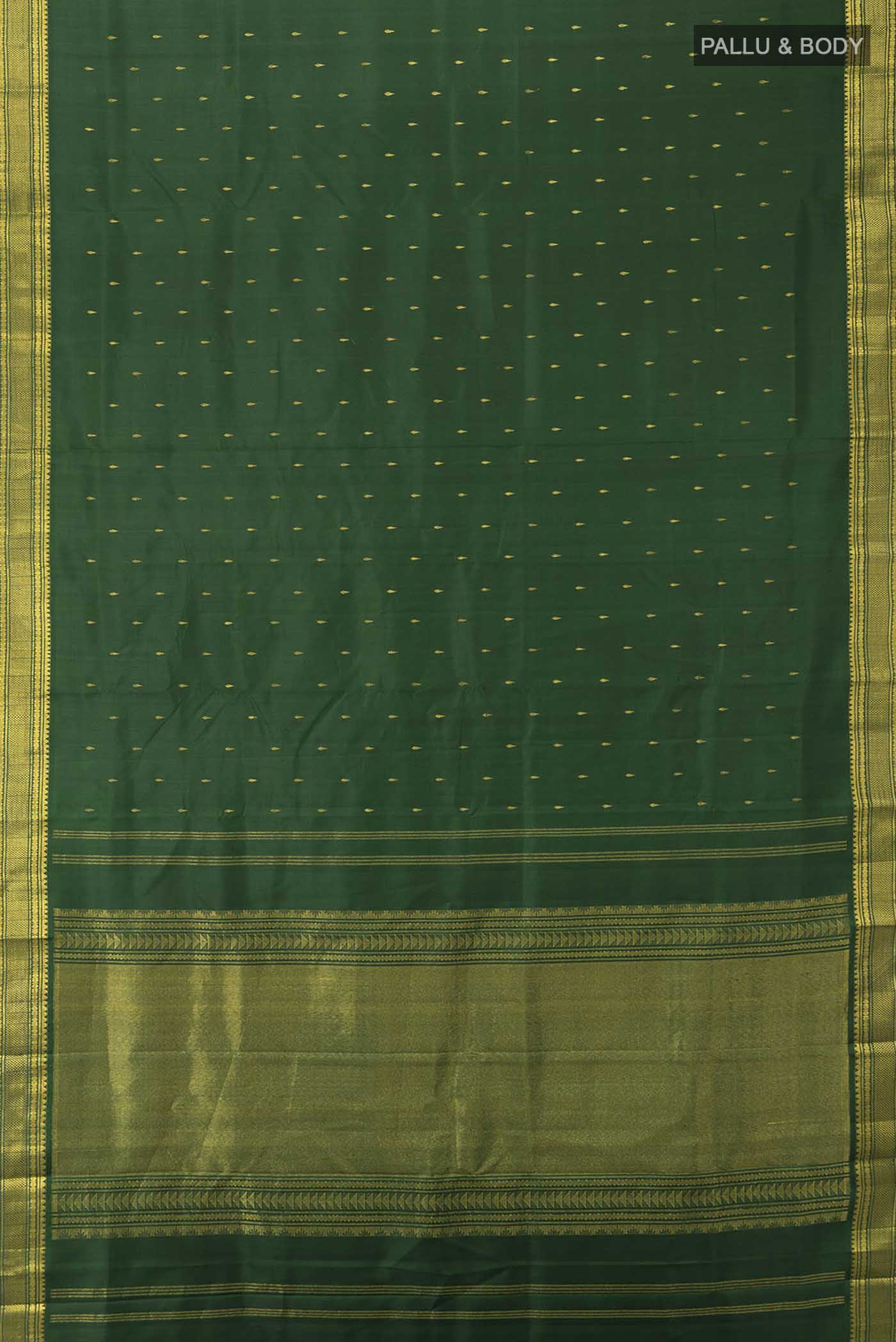 Pure Silk Pure Zari Bottle Green Kanjivaram Saree - Image 5