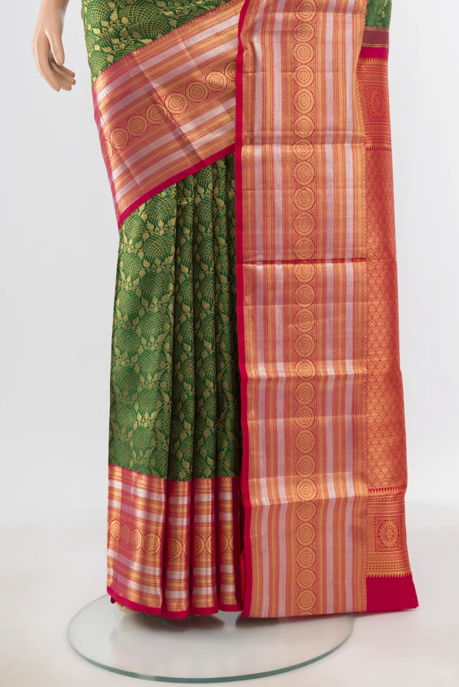 Green Kanchipuram Silk Saree - Image 3