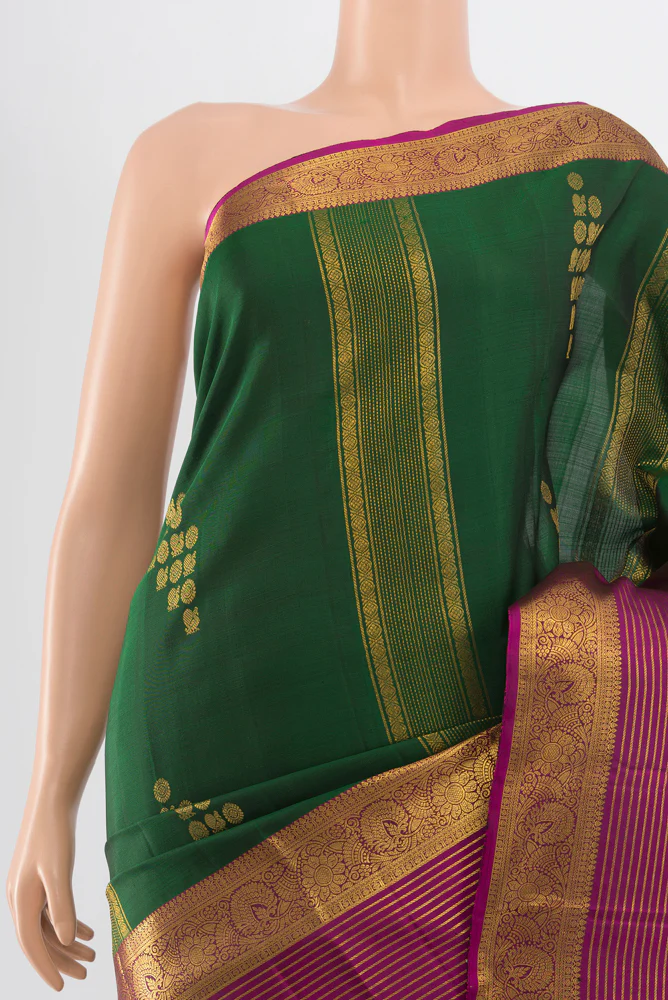 Bottle Green Kanchipuram Silk Saree - Image 2