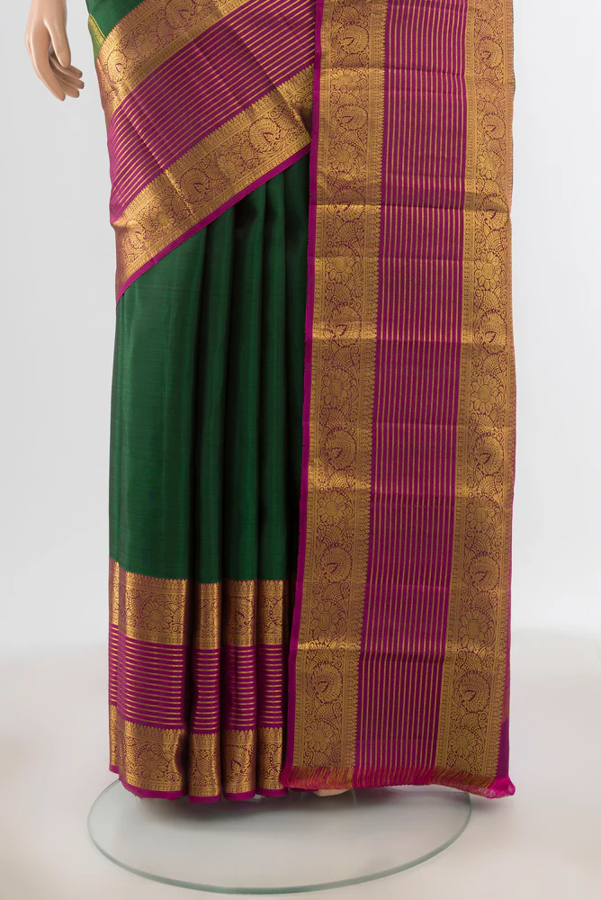 Bottle Green Kanchipuram Silk Saree - Image 3