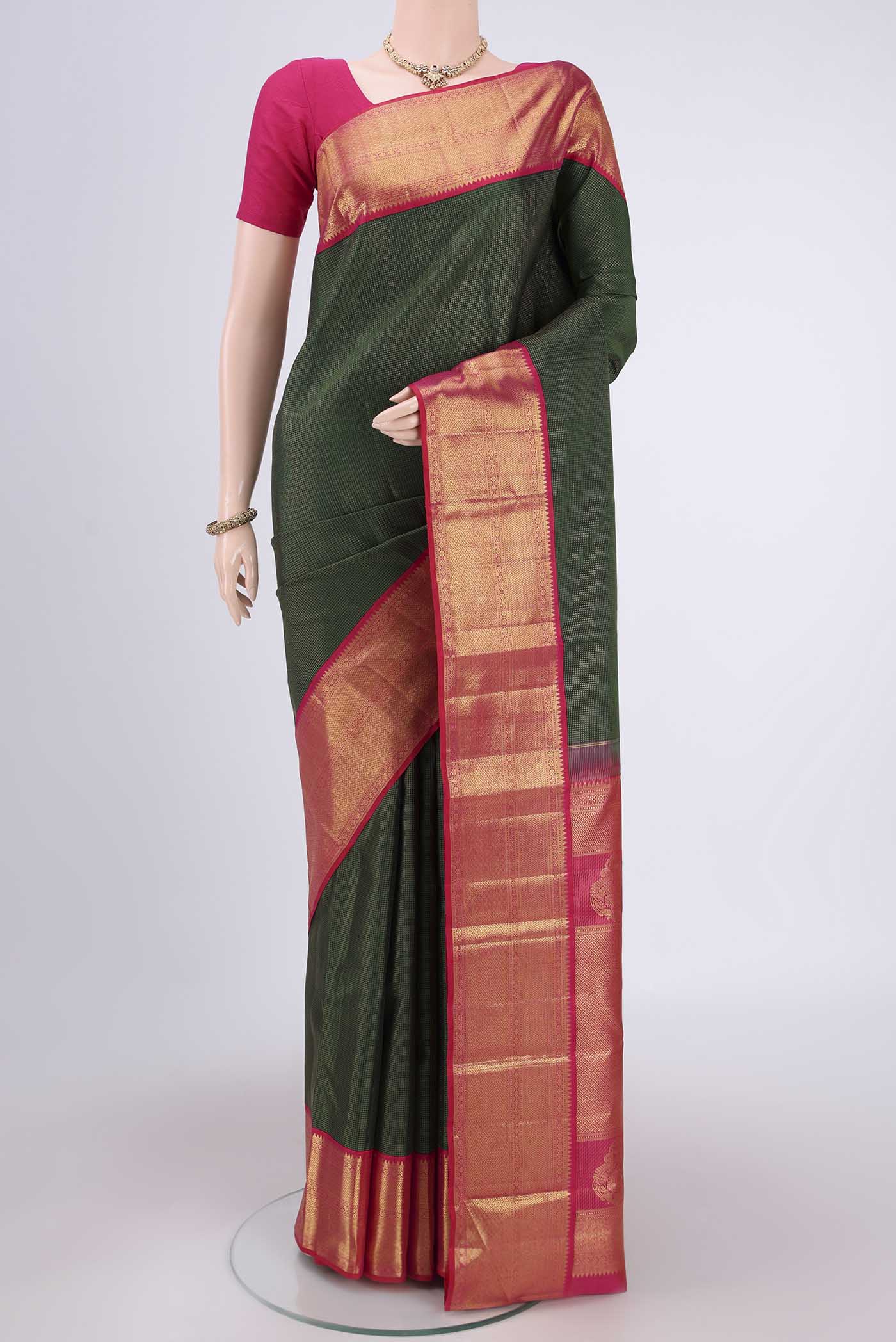 Bottle Green Kanchipuram Silk Saree