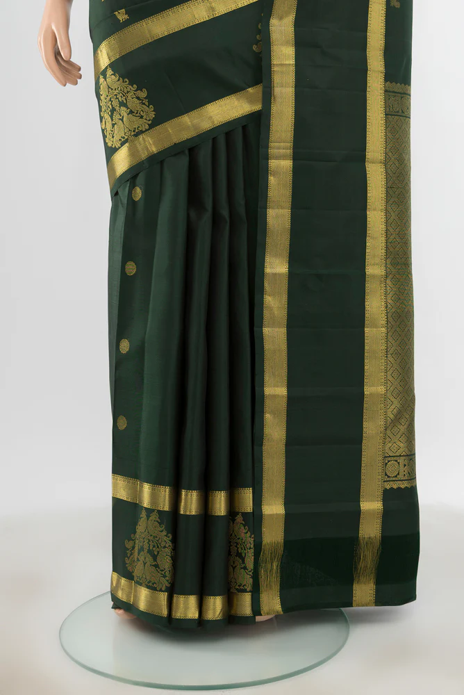 Bottle Green Kanjivaram Silk Saree - Image 3