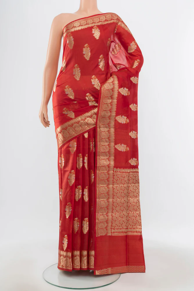 Red Banarasi Raw Silk Saree