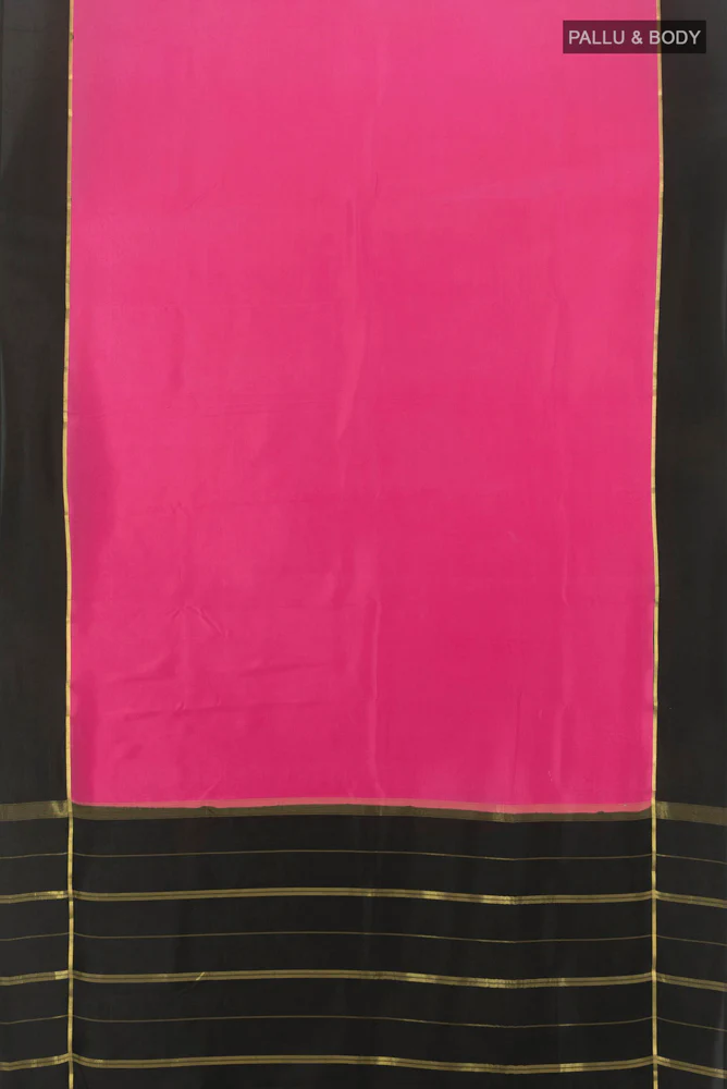 Pure Silk Pure Zari Rose pink Mysore Crepe Saree - Image 5