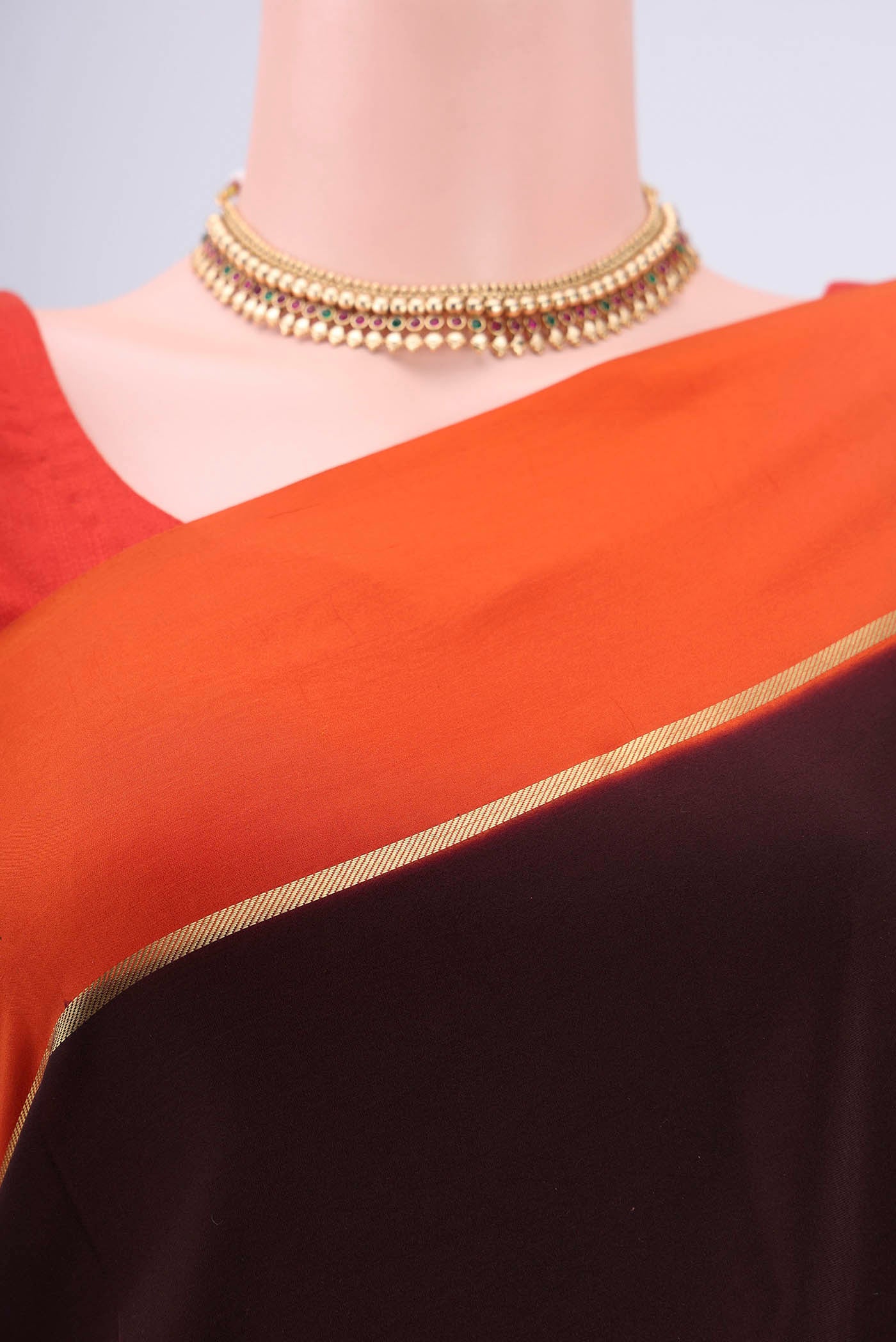 Pure Silk Pure Zari Coffee Brown Mysore Crepe Saree - Image 2