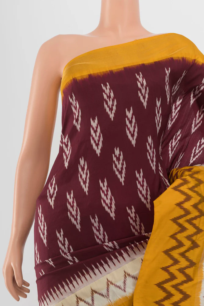 Coffee Brown Pochampally Silk Saree - Image 2