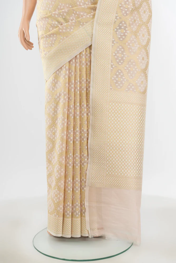 Cream Banarasi Kora Silk Saree - Image 3