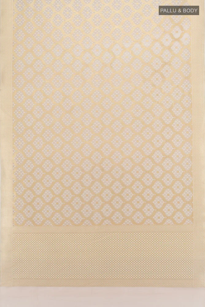 Cream Banarasi Kora Silk Saree - Image 5