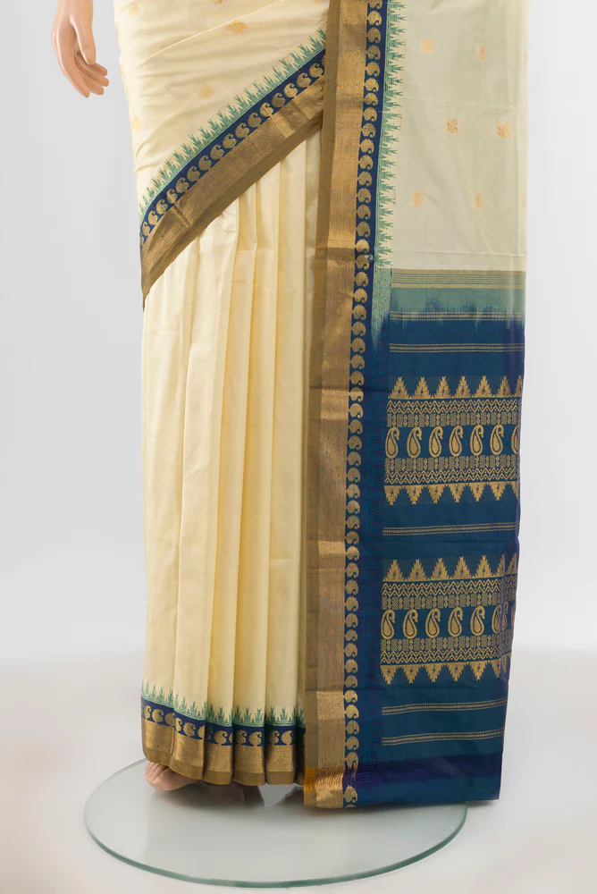 Cream Bangalore Silk - kadyal Saree - Image 3