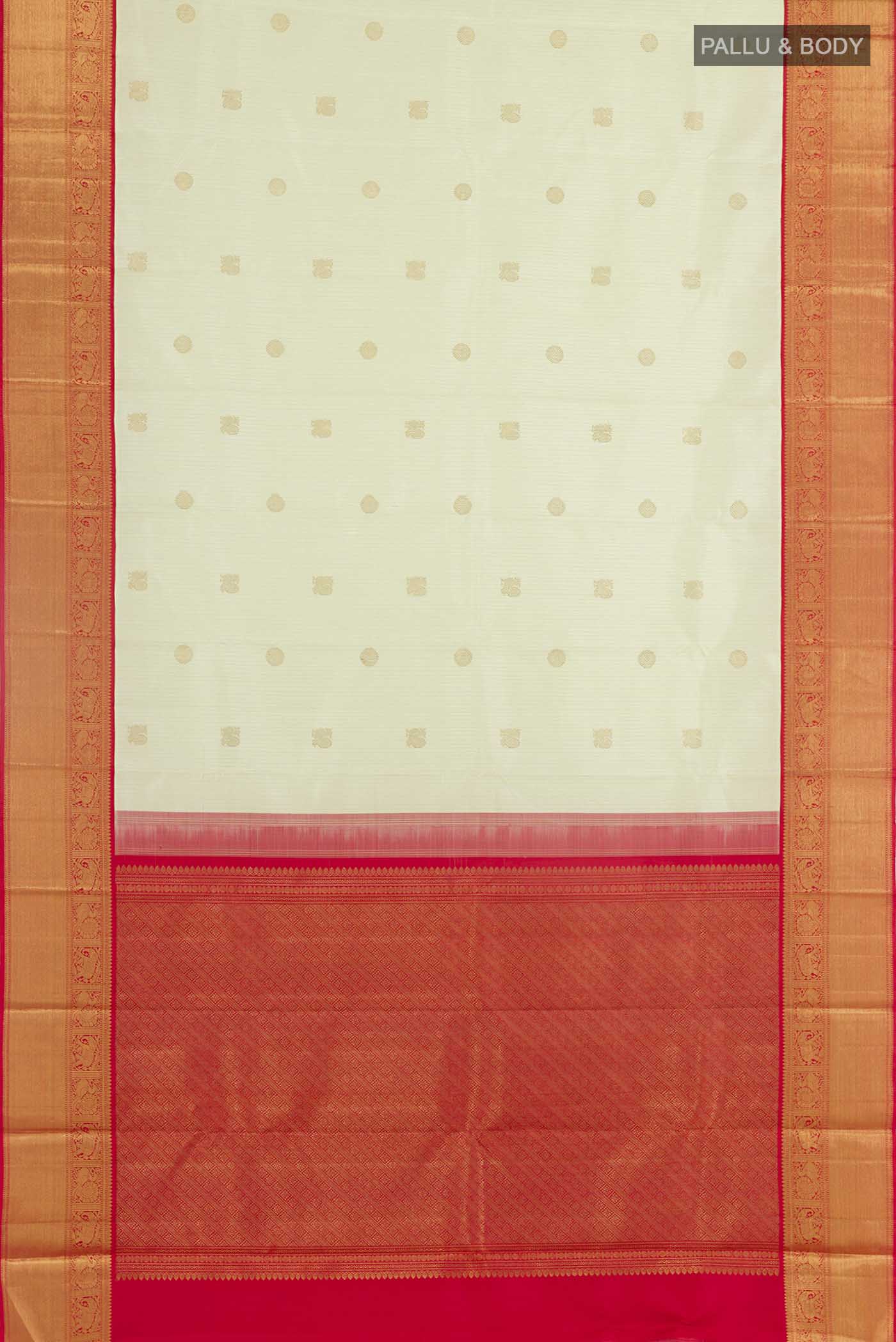 Pure Silk Pure Zari Cream Kanjivaram Saree - Image 6