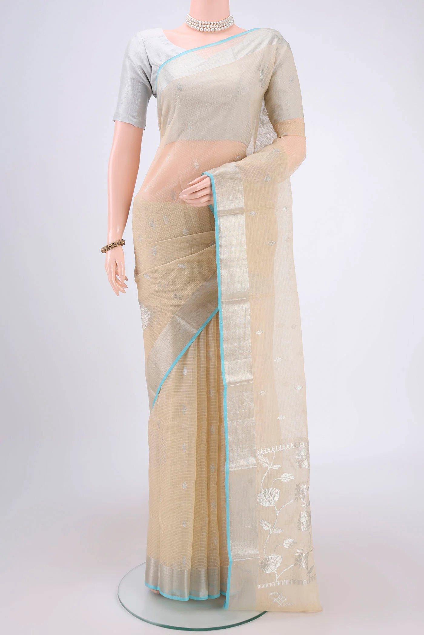 Pure Silk Pure Zari Cream Kota Saree