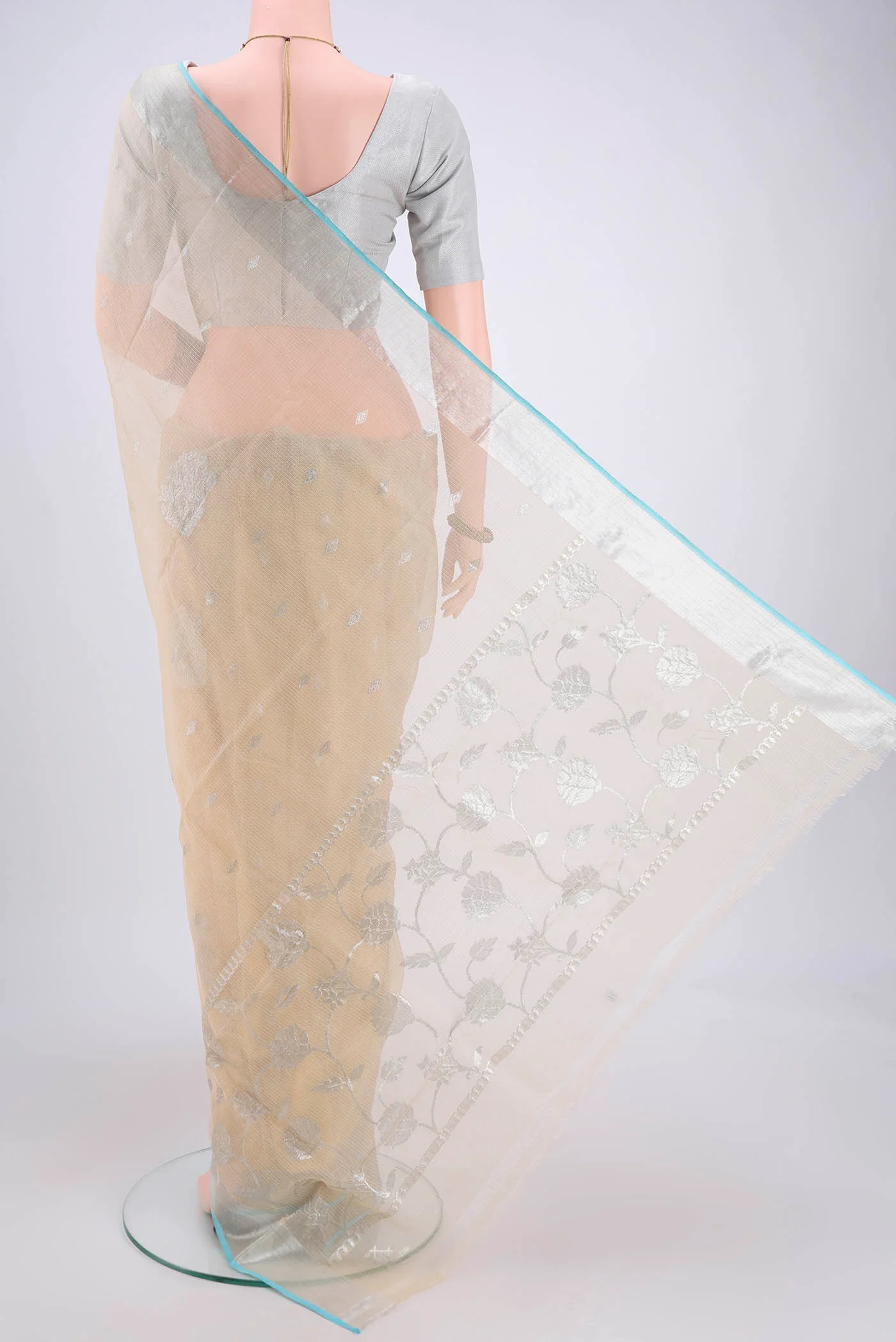 Pure Silk Pure Zari Cream Kota Saree - Image 3