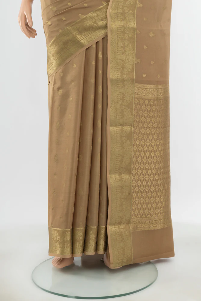 Beige Mysore Crepe Saree - Image 3