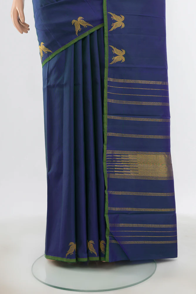 Pure Silk Pure Zari Blue Kanjivaram Saree - Image 3