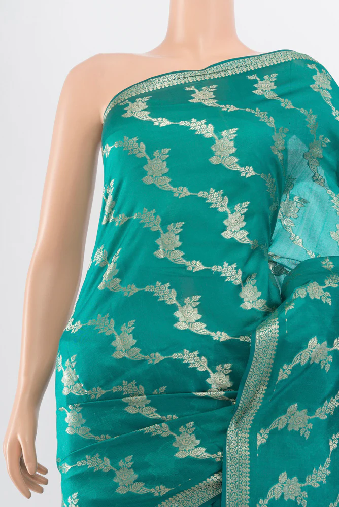 Teal Banarasi Raw Silk Saree - Image 2