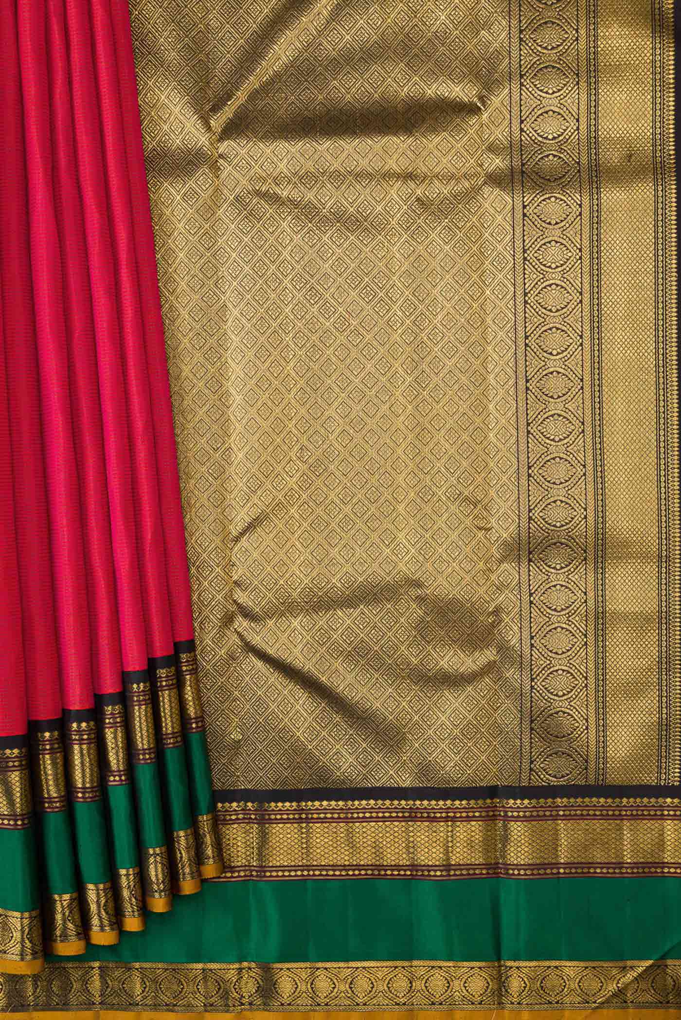 Pure Silk Pure Zari Dark Pink Dual Tone Kanjivaram Saree - Image 4
