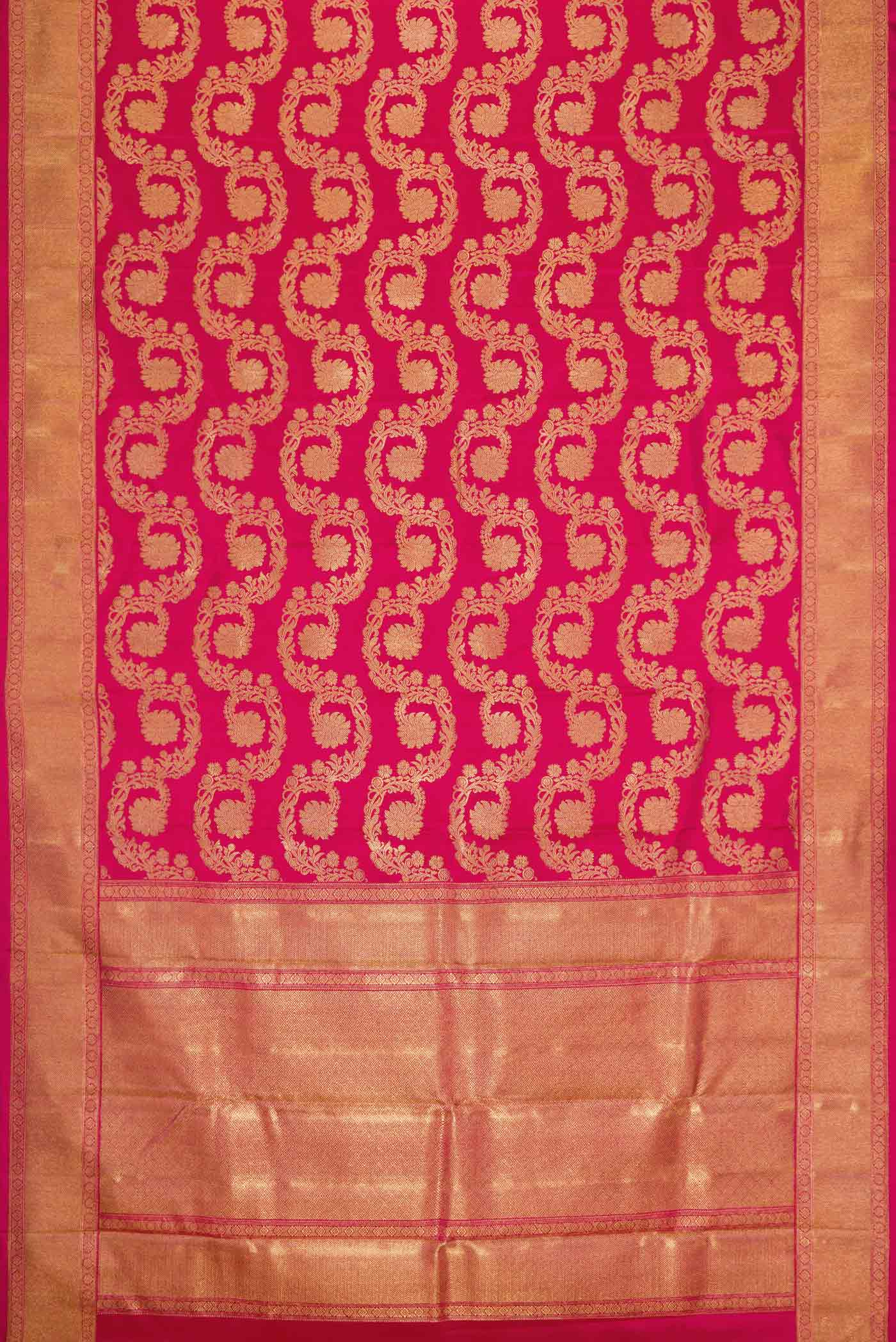 Pure Silk Pure Zari Dark Pink Dual Tone Kanjivaram Saree - Image 6