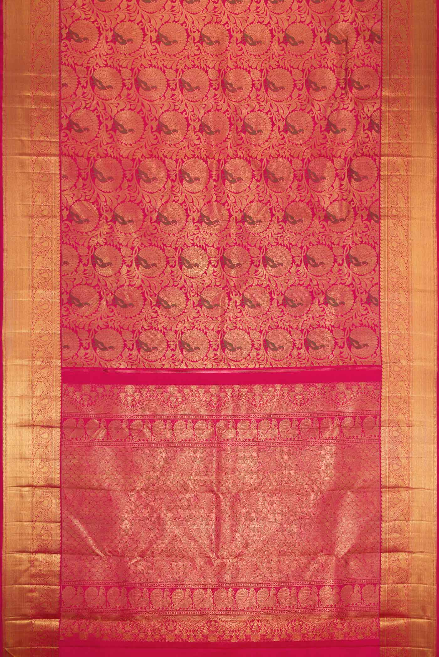 Pure Silk Pure Zari Dark Pink Dual Tone Kanjivaram Saree - Image 6