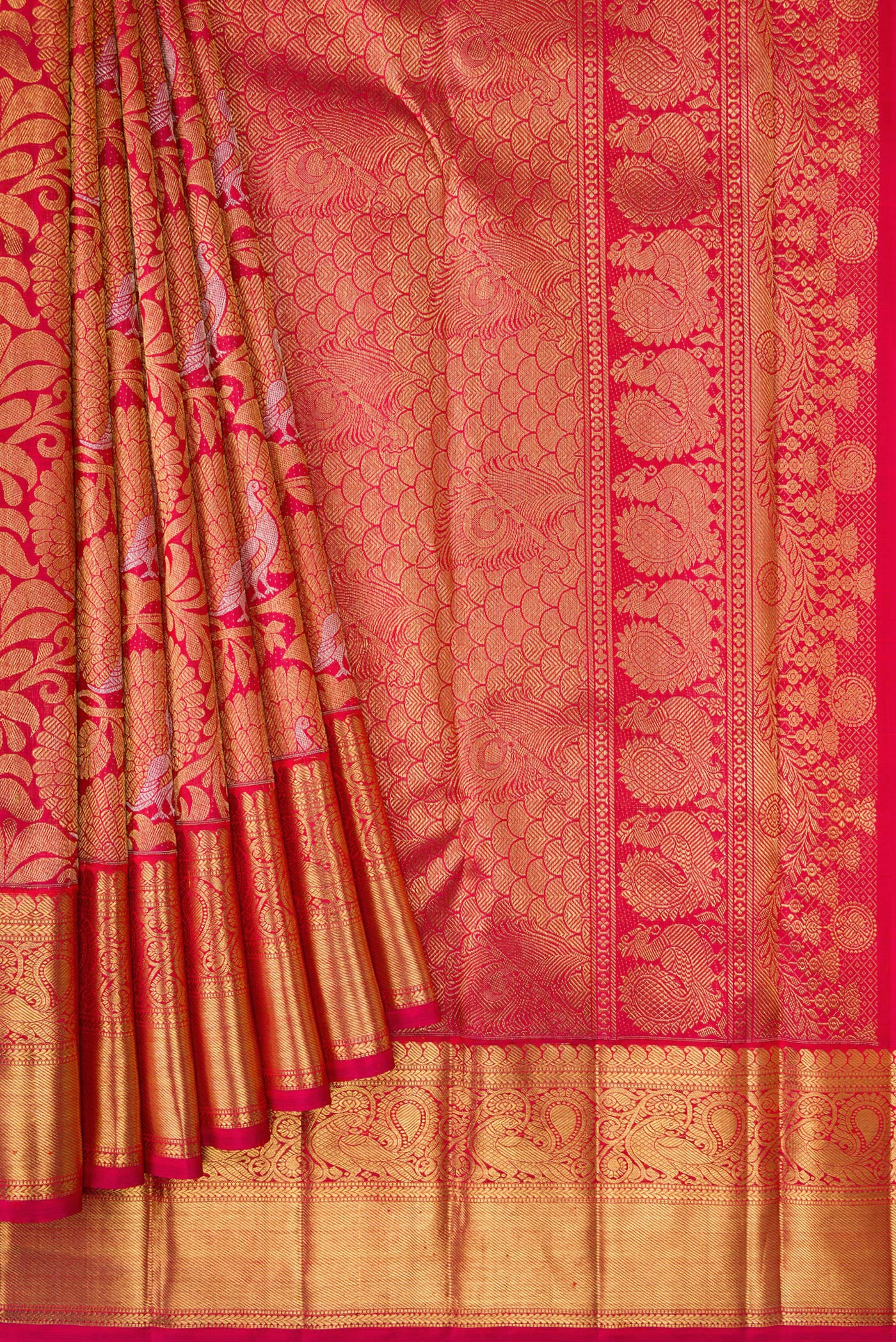 Pure Silk Pure Zari Dark Pink Kanjivaram Saree - Image 4